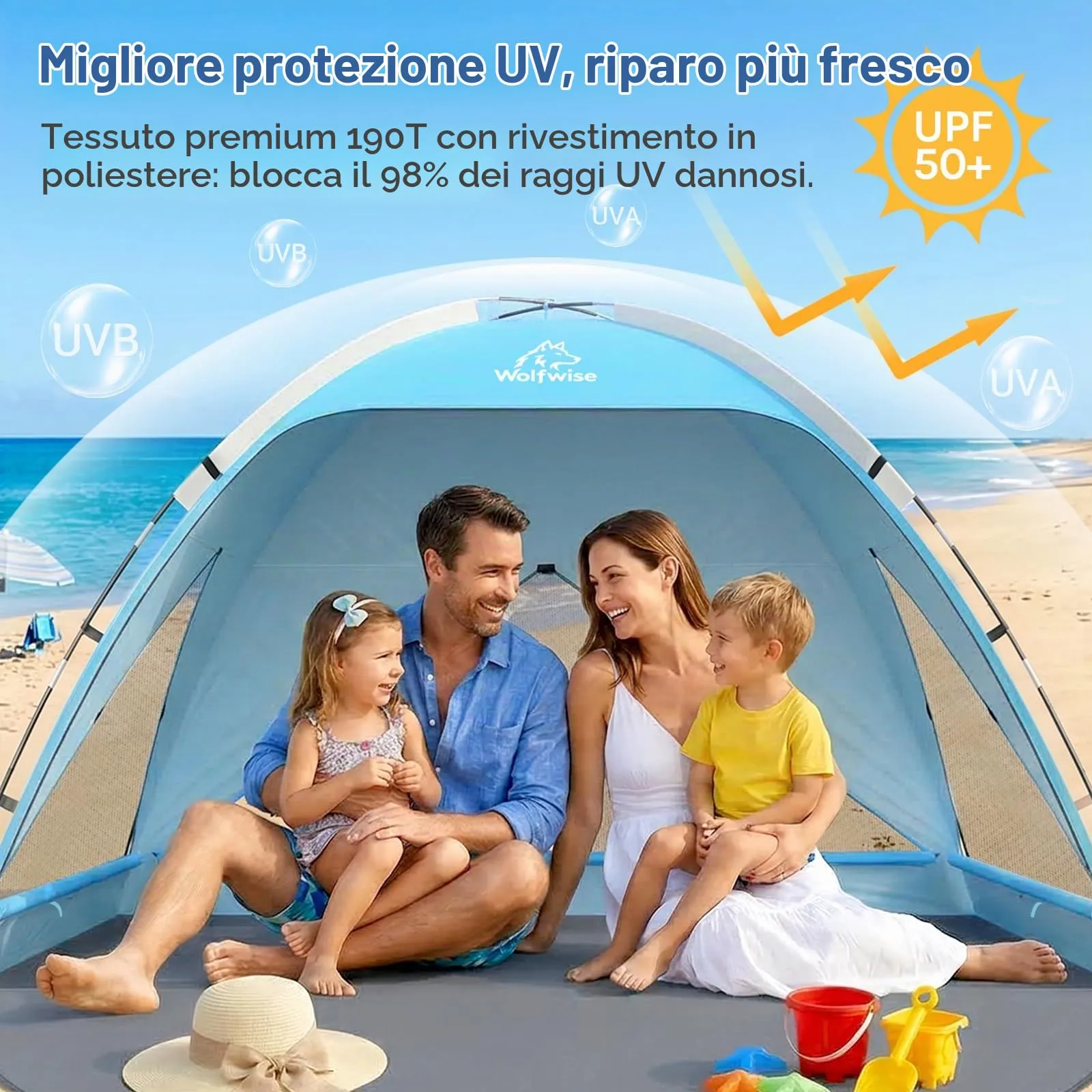 Wolfwise Tenda da spiaggia con protezione UV per 3-4 persone - immagine 9