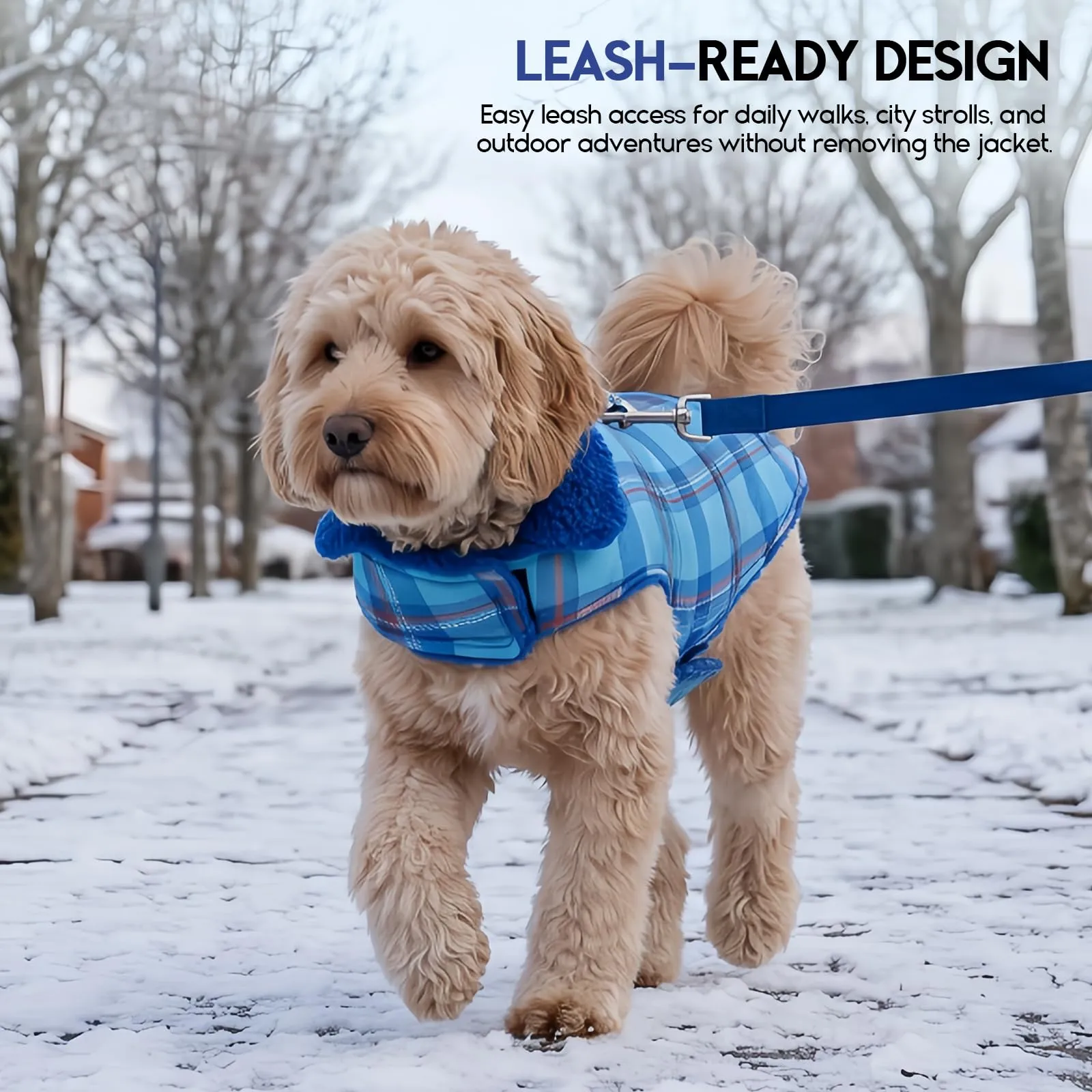 ASENKU Cappotto Cane Invernale Impermeabile Reversibile Tartan e Pile, Taglia S, Blu Reale - immagine 3