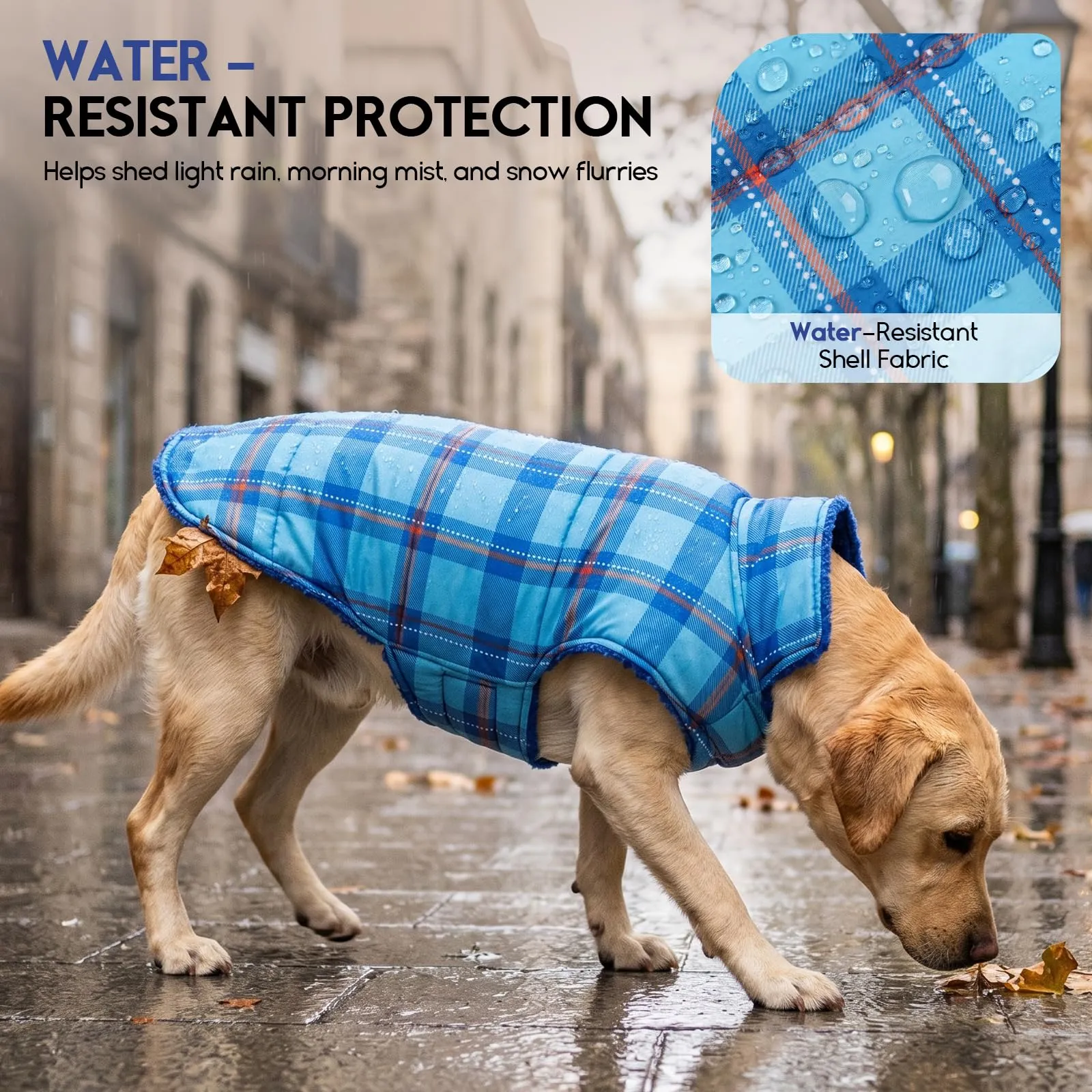 ASENKU Cappotto Cane Invernale Impermeabile Reversibile Tartan e Pile, Taglia S, Blu Reale - immagine 4
