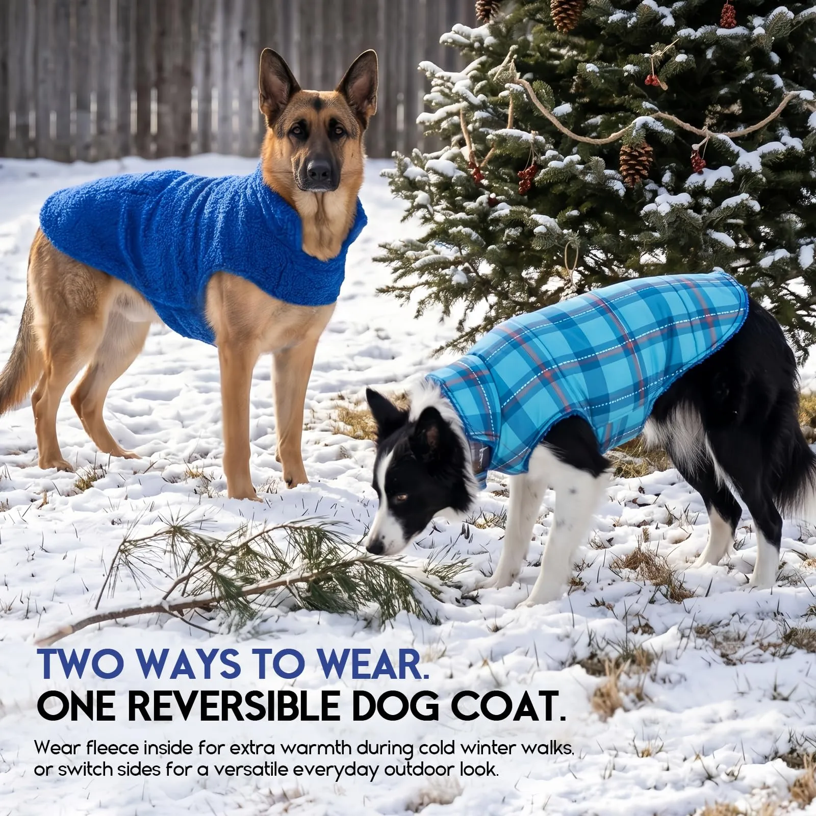 ASENKU Cappotto Cane Invernale Impermeabile Reversibile Tartan e Pile, Taglia S, Blu Reale - immagine 8