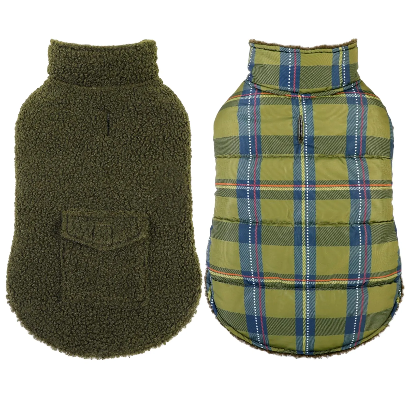 ASENKU Cappotto Cane Invernale Impermeabile Reversibile, Taglia XL, Verde Militare - immagine 1