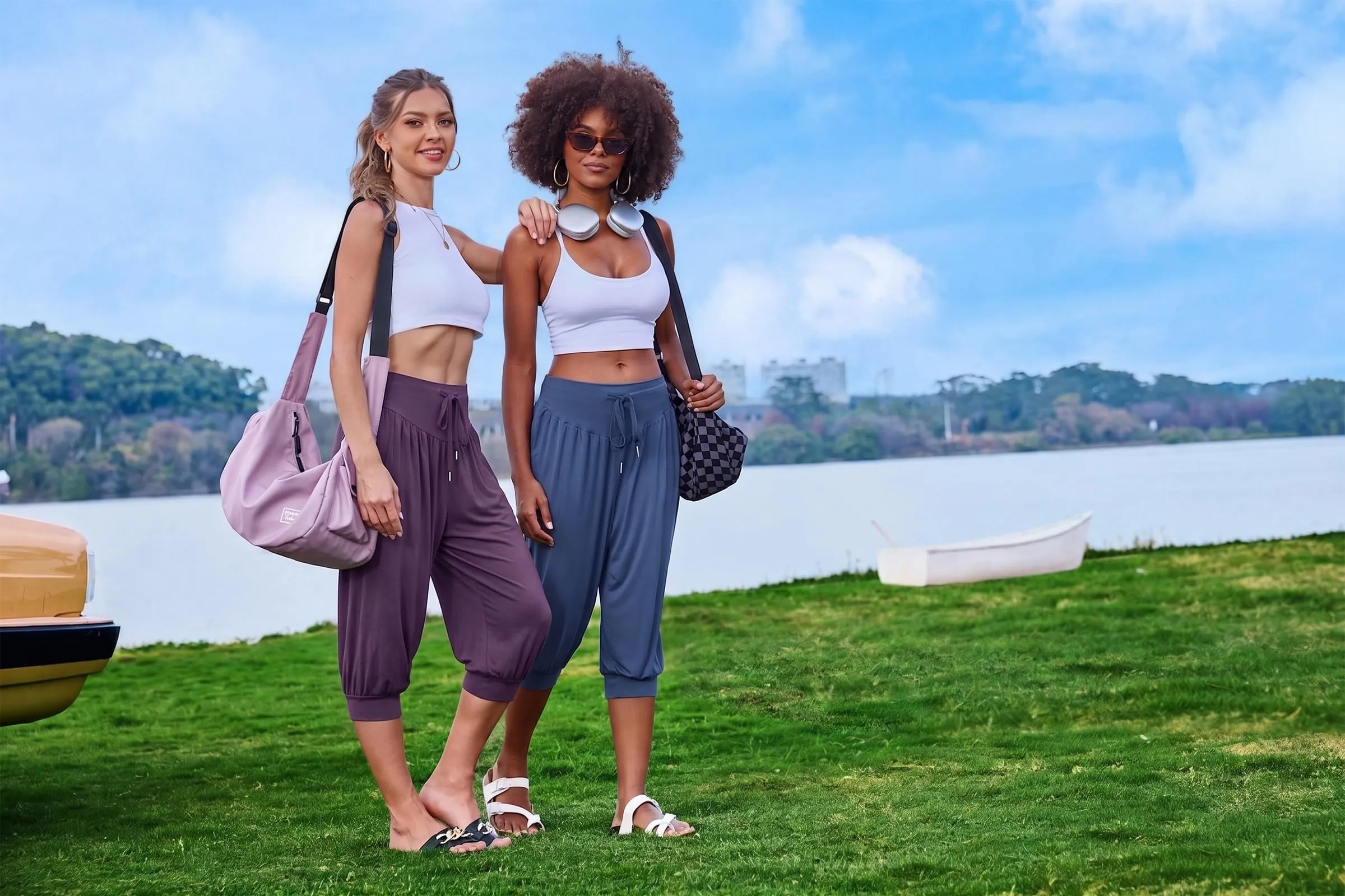 Terecey Jogger Donna in Modale Elastico Fondo Largo Casual Yoga - immagine 7