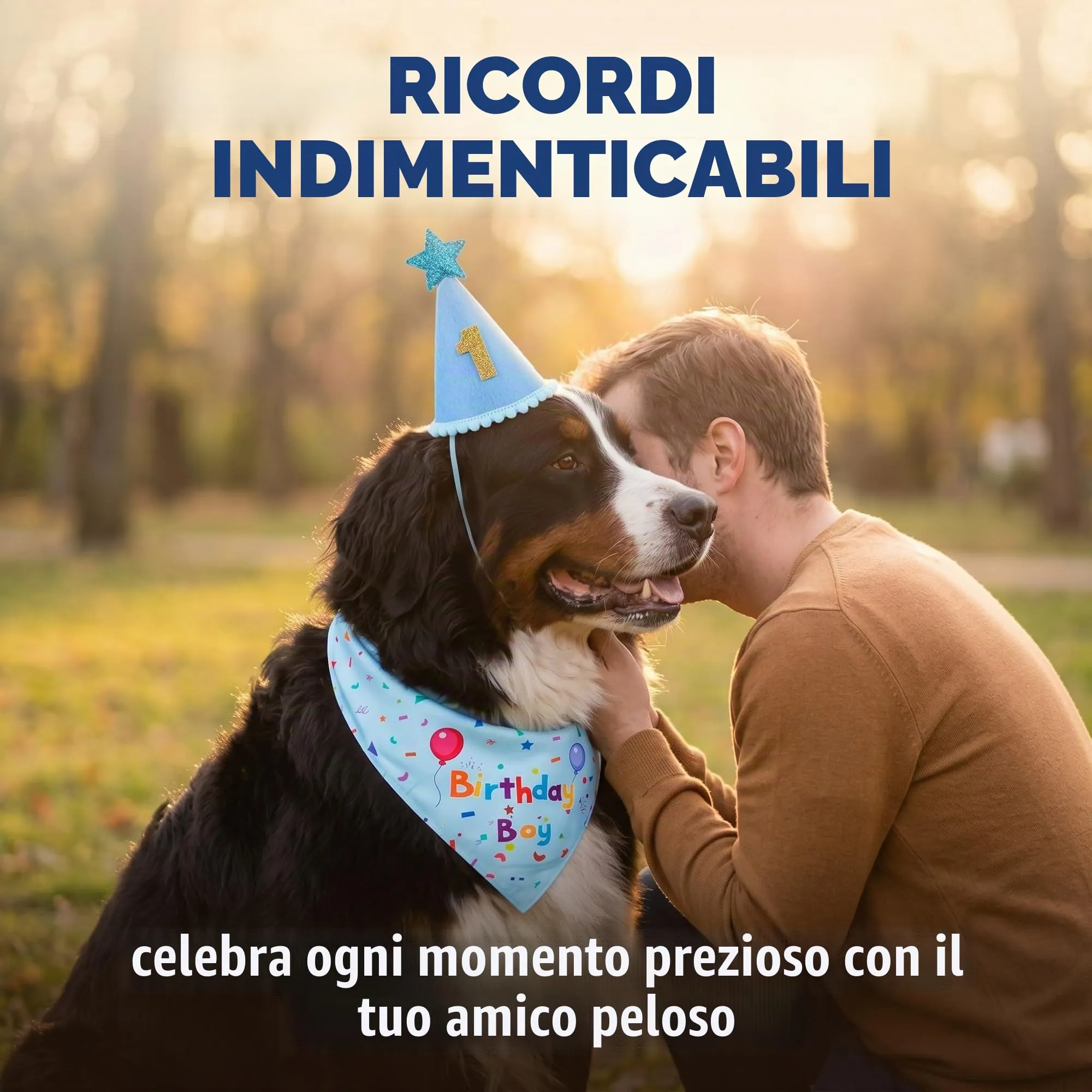 OIXEYA Set Compleanno per Cani, Bandana e Cappello, Blu, Taglia L - immagine 3