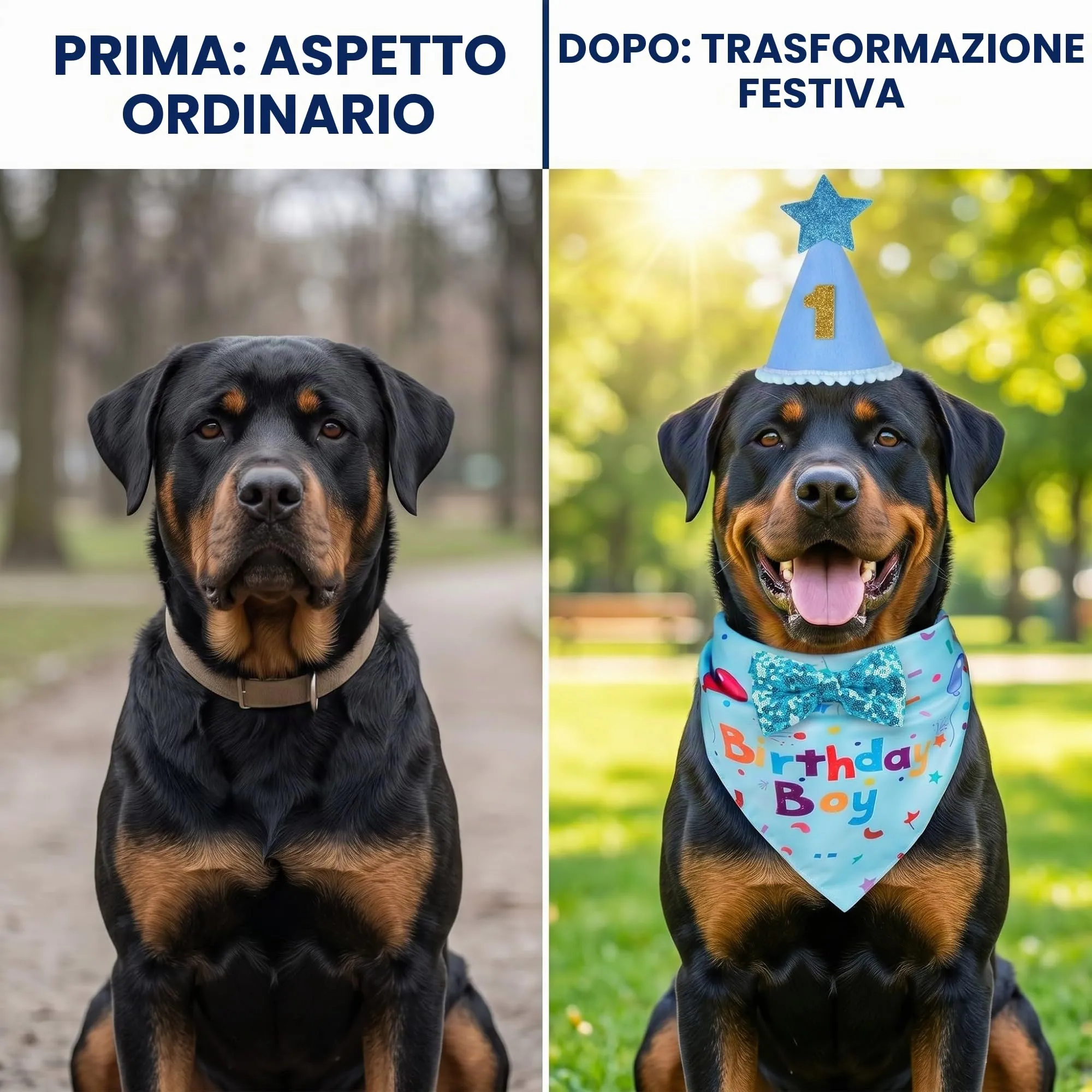 OIXEYA Set Compleanno per Cani, Bandana e Cappello, Blu, Taglia L - immagine 5