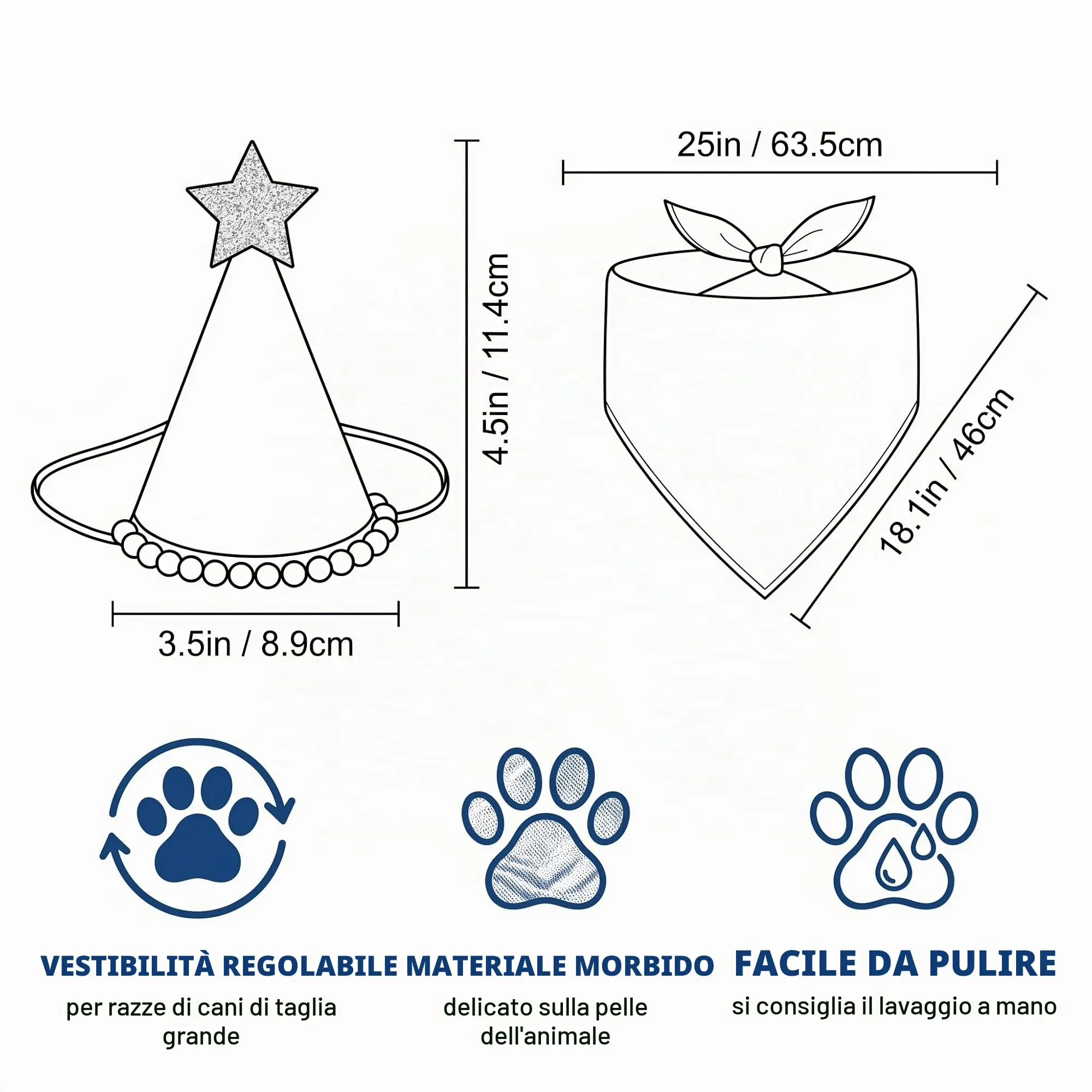 OIXEYA Set Compleanno per Cani, Bandana e Cappello, Blu, Taglia L - immagine 7