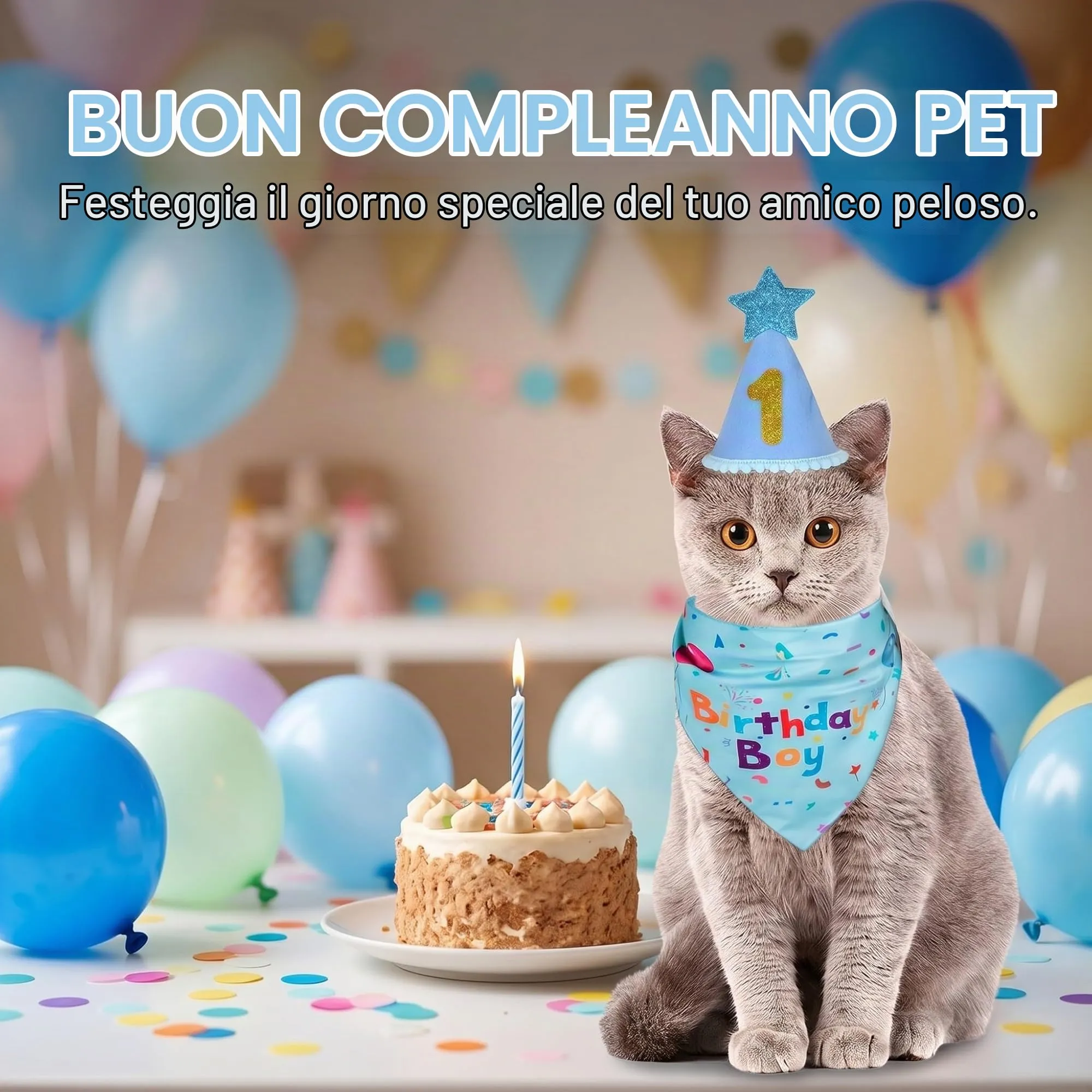 OIXEYA Bandana Compleanno Blu per Cani e Gatti, Sciarpa Regolabile per Animali Domestici Taglia M - immagine 2