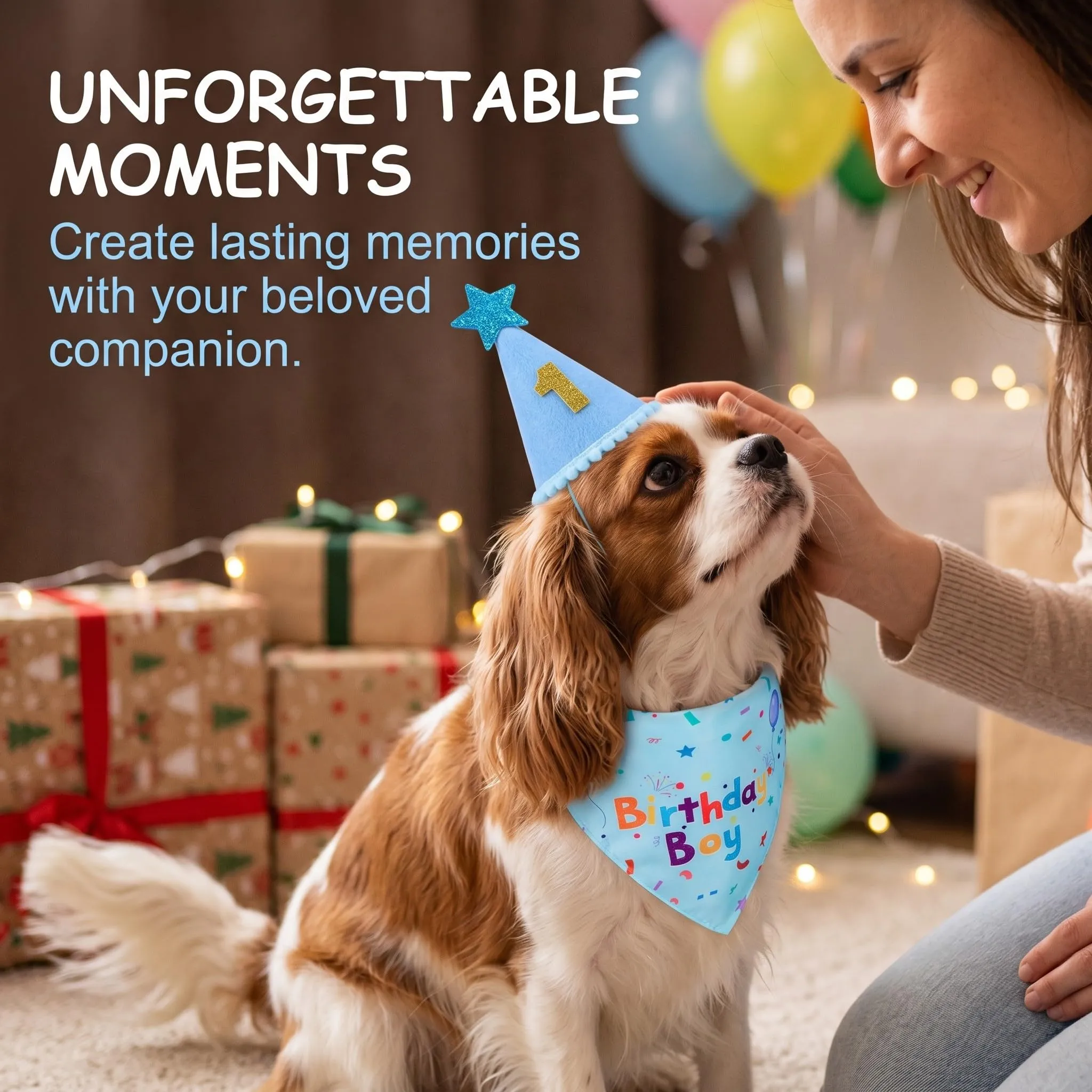 OIXEYA Bandana Compleanno Blu per Cani e Gatti, Sciarpa Regolabile per Animali Domestici Taglia M - immagine 3