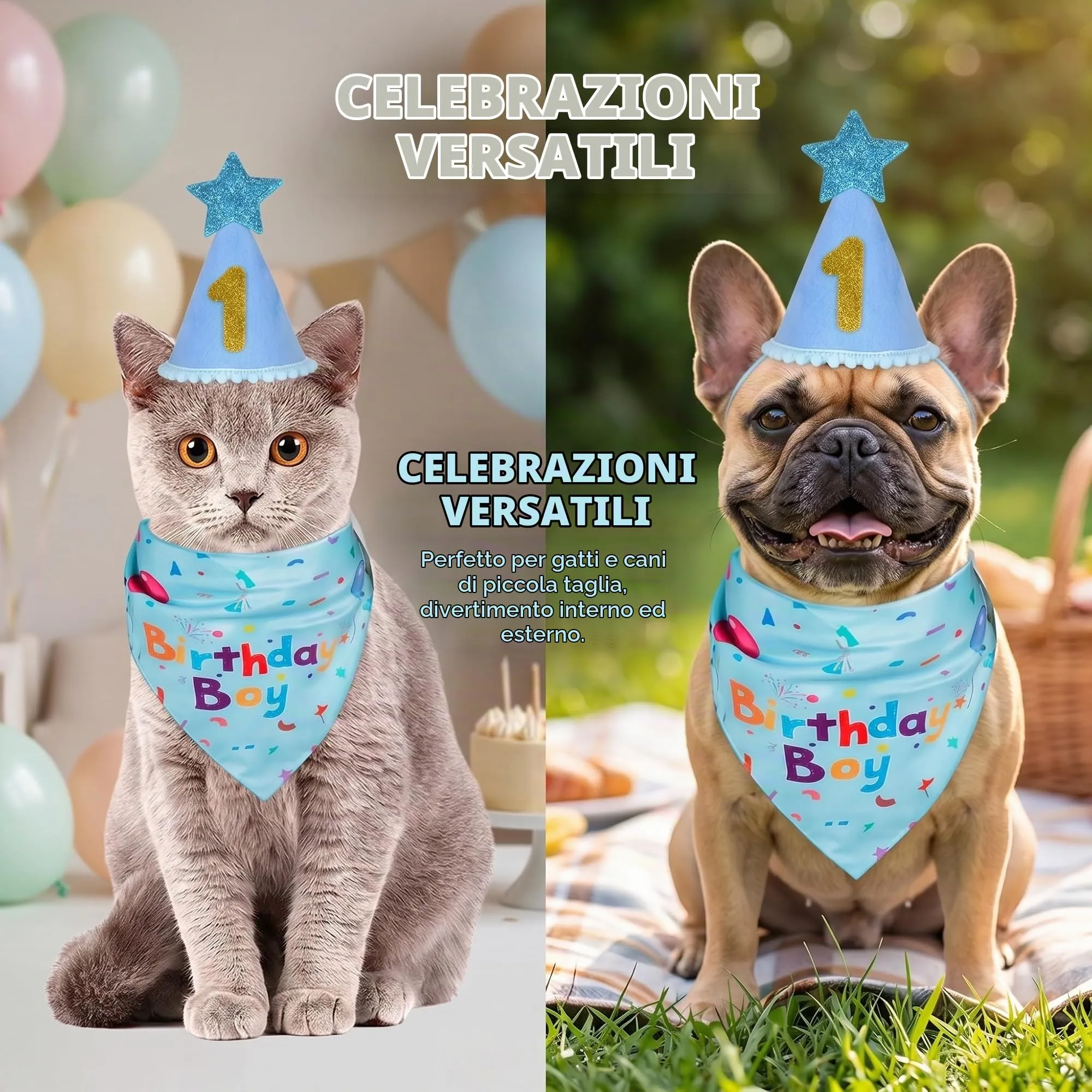 OIXEYA Bandana Compleanno Blu per Cani e Gatti, Sciarpa Regolabile per Animali Domestici Taglia M - immagine 4