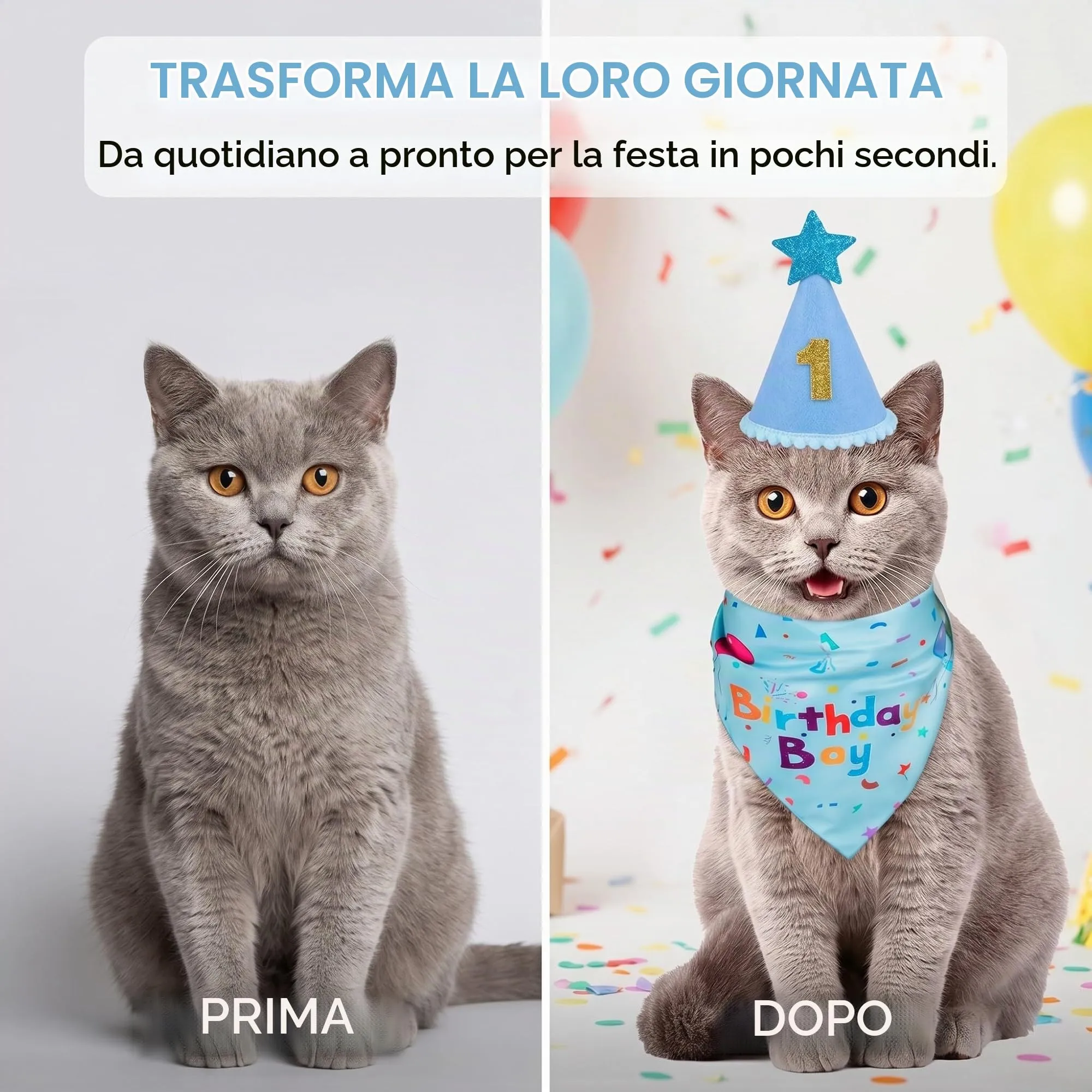 OIXEYA Bandana Compleanno Blu per Cani e Gatti, Sciarpa Regolabile per Animali Domestici Taglia M - immagine 5