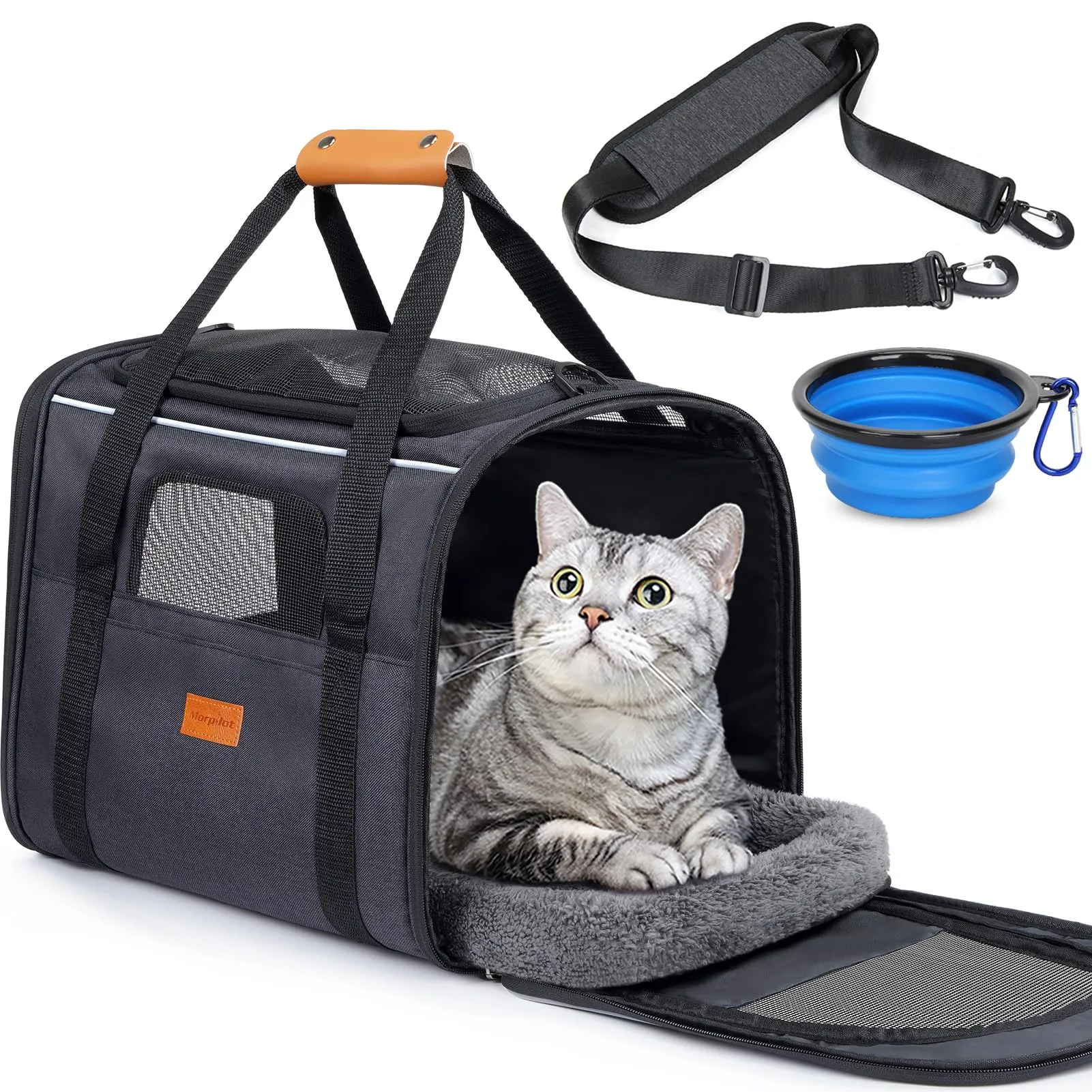 Morpilot Trasportino per cani e gatti, traspirante e pieghevole, con tracolla e materasso rimovibile, Grigio scuro - immagine 1