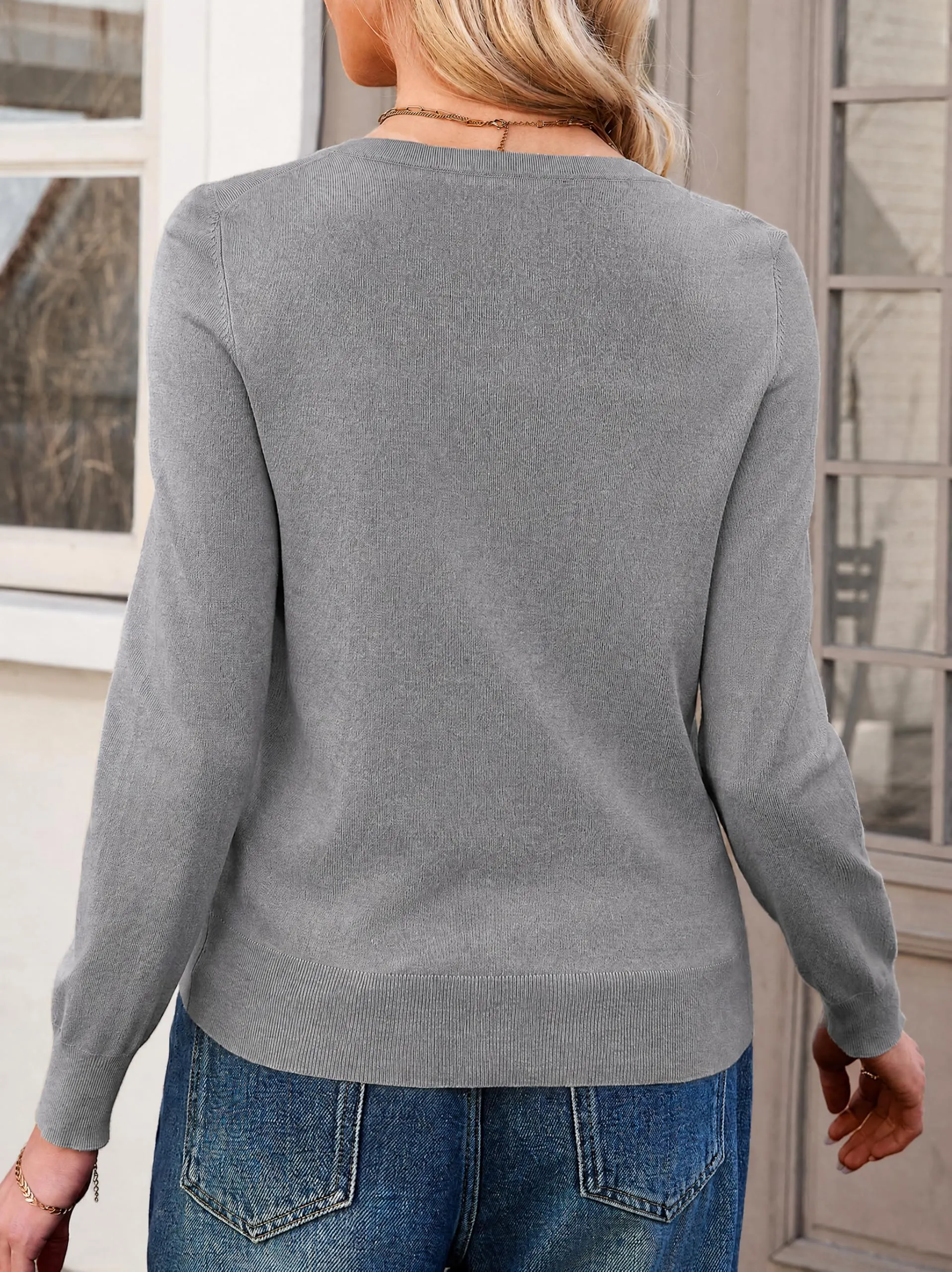 Saodimallsu Cardigan Leggero da Donna a Maniche Lunghe con Bottoni, Grigio Scuro, L - immagine 2