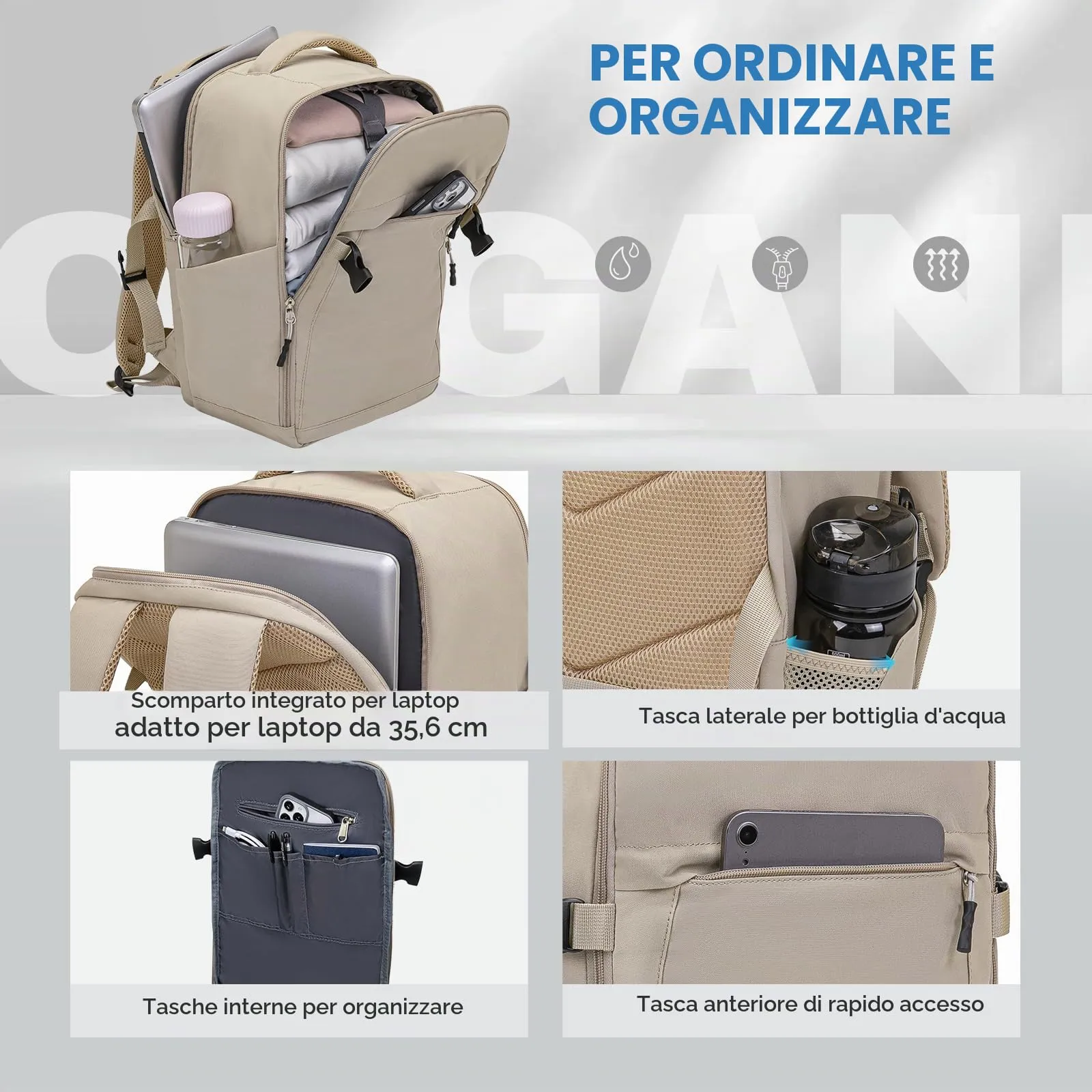 Xkdoai Zaino da Viaggio Bagaglio a Mano per Ryanair 40x30x20cm - immagine 3