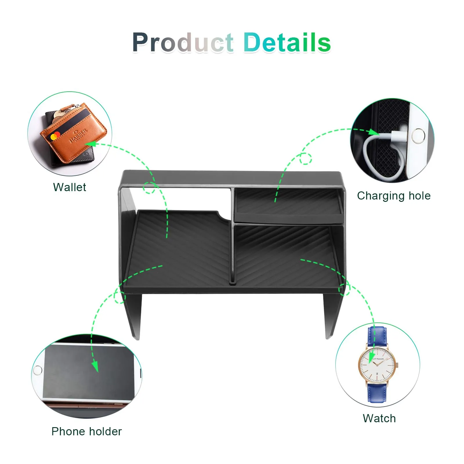 GAFAT Dacia Duster 3 2024-2027 Console Centrale Portaoggetti con 3 Scomparti e Tappetino in Silicone - immagine 3