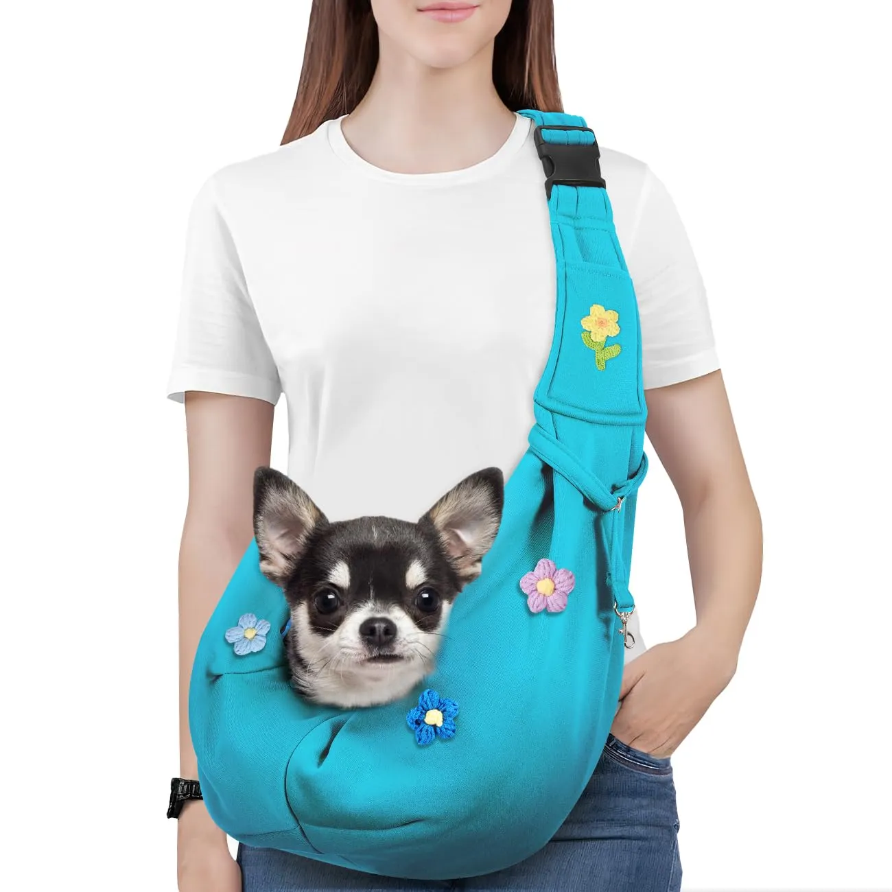 Pawaboo Trasportino per Cane Piccolo, 3-10 Libbre, Fiori Blu - immagine 1