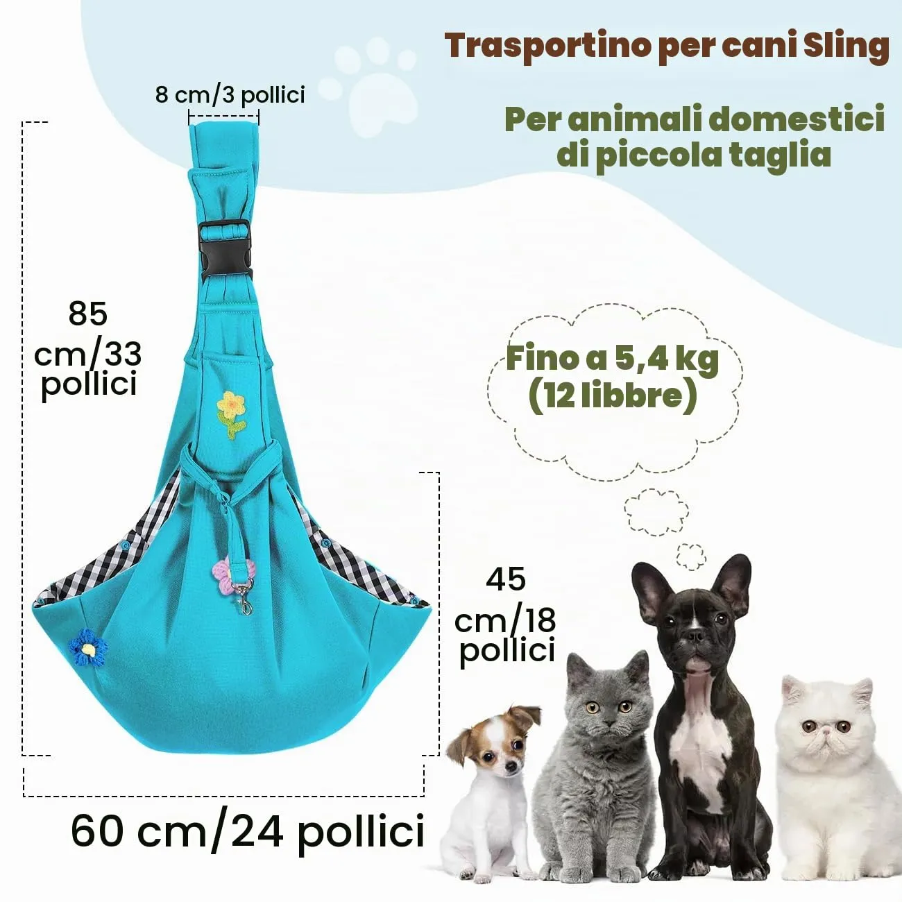 Pawaboo Trasportino per Cane Piccolo, 3-10 Libbre, Fiori Blu - immagine 2
