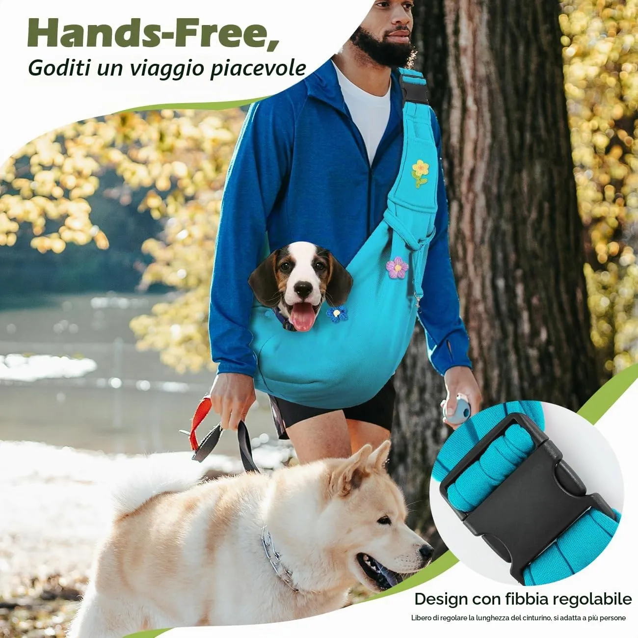 Pawaboo Trasportino per Cane Piccolo, 3-10 Libbre, Fiori Blu - immagine 3