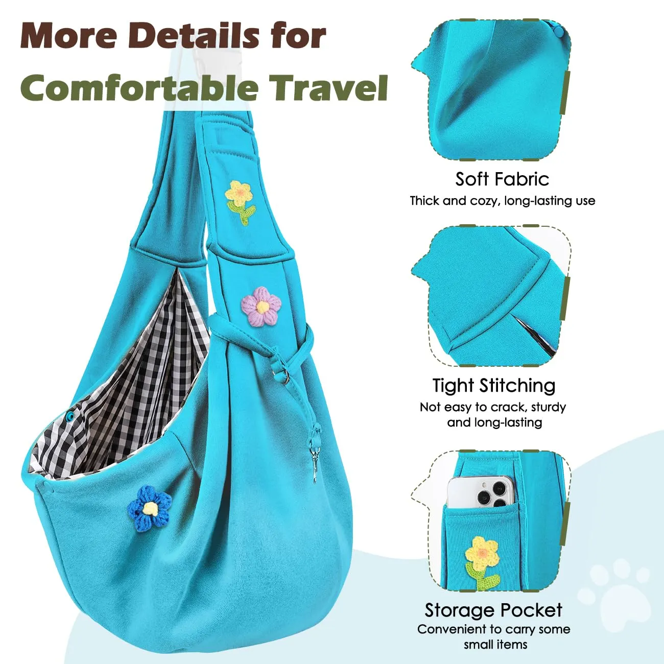 Pawaboo Trasportino per Cane Piccolo, 3-10 Libbre, Fiori Blu - immagine 7