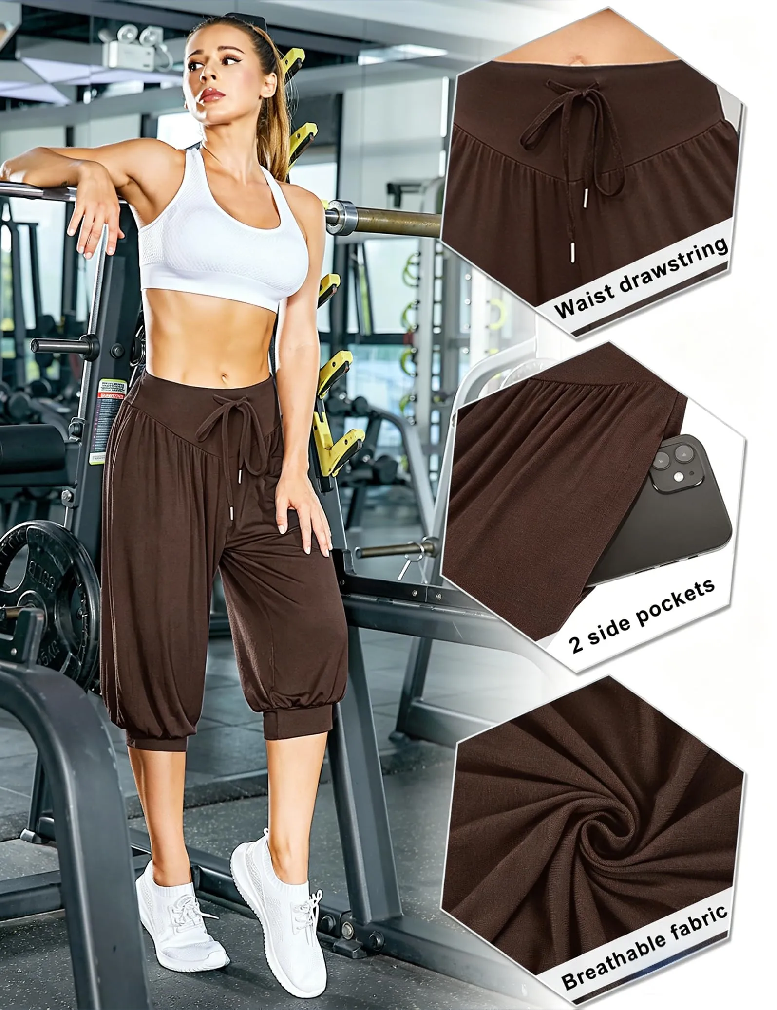 Terecey Pantaloni Harem Donna in Modal Vita Alta con Coulisse e Gamba Ampia - immagine 5