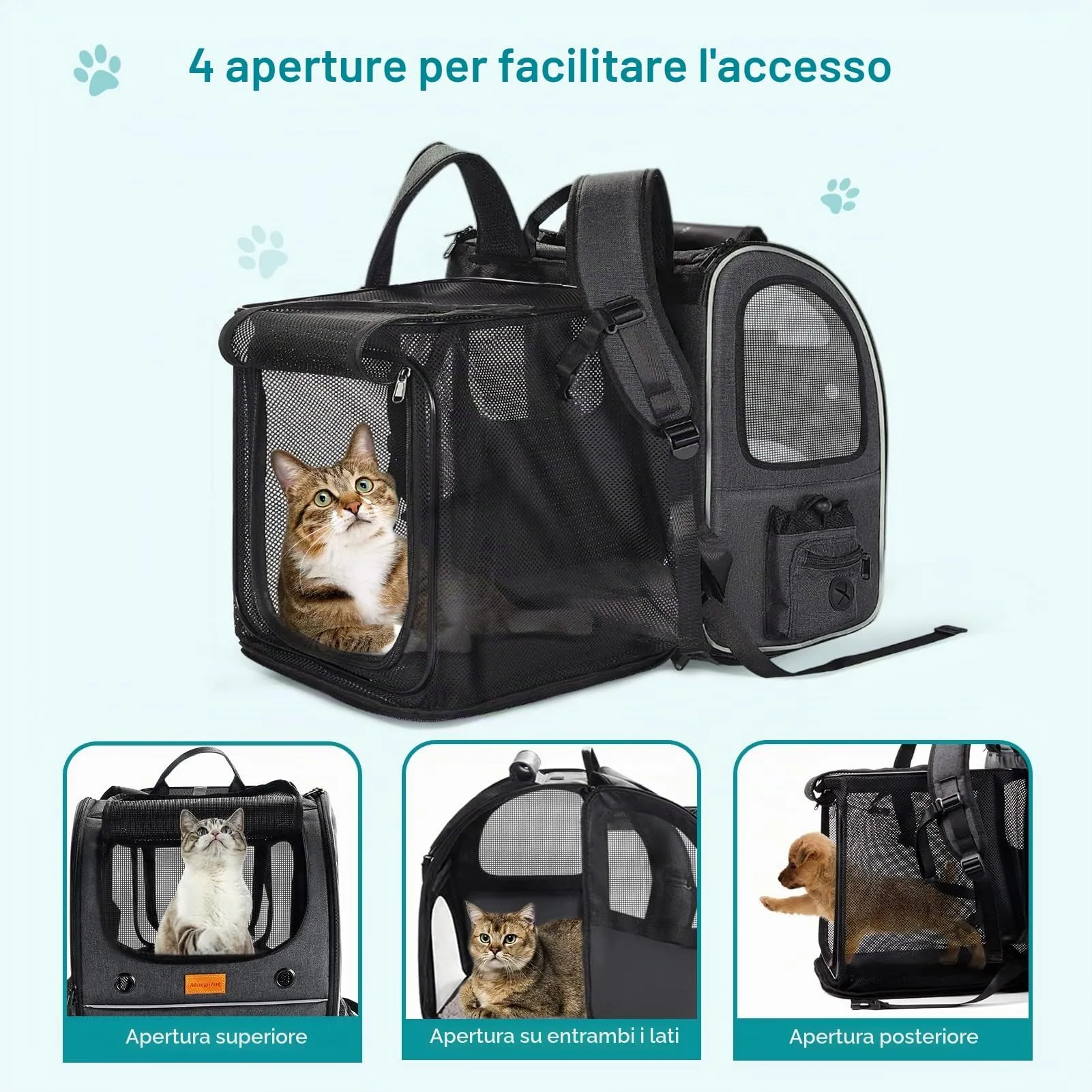Morpilot Zaino per Gatti e Cani Estensibile, Trasportino fino a 8 kg, Grigio Scuro - immagine 4
