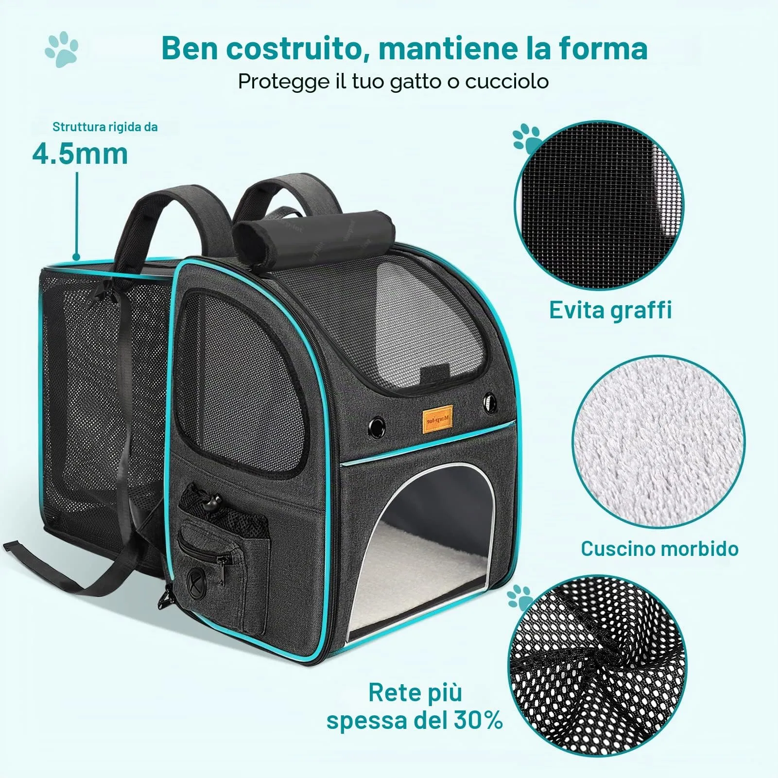 Morpilot Zaino per Gatti e Cani Estensibile, Trasportino fino a 8 kg, Grigio Scuro - immagine 5