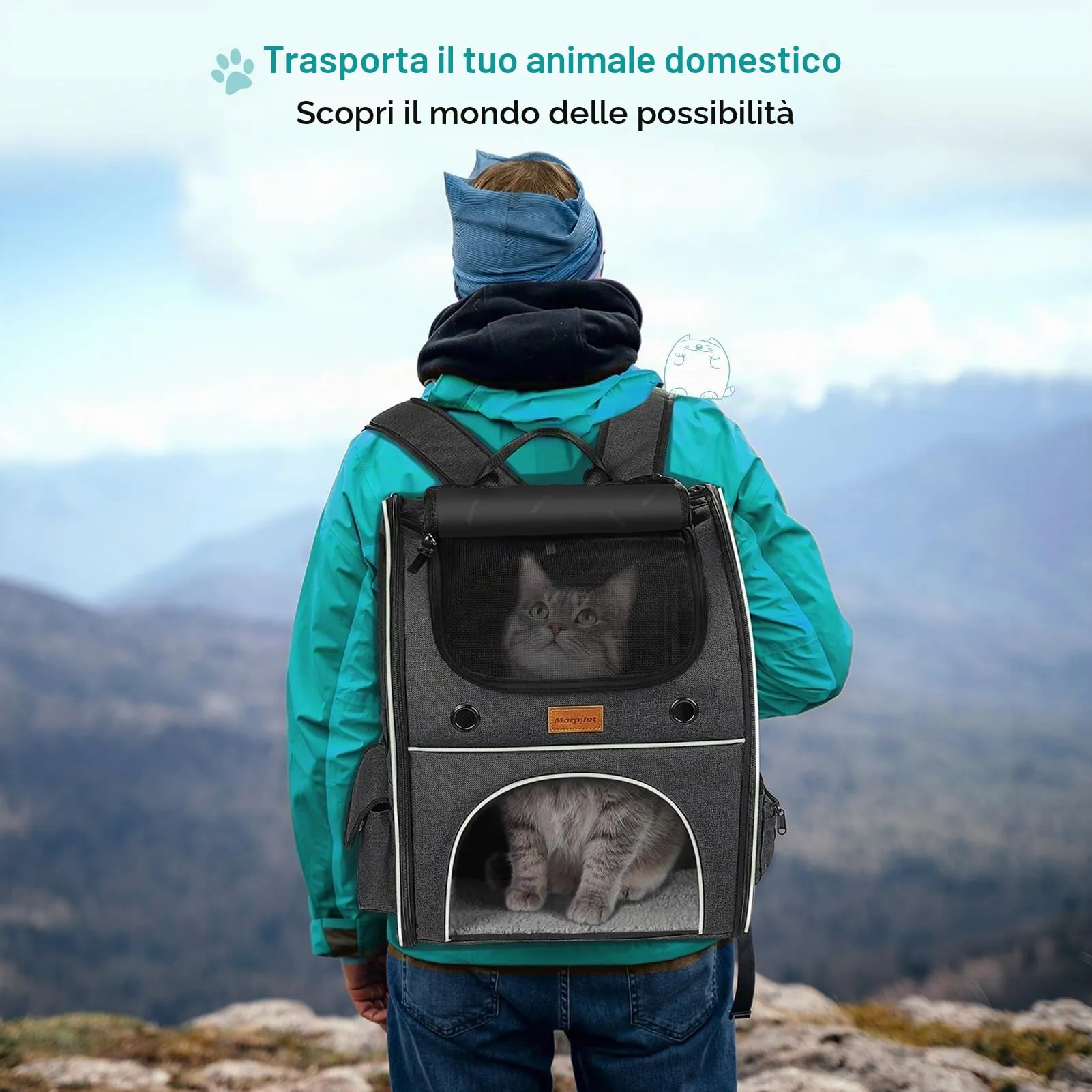 Morpilot Zaino per Gatti e Cani Estensibile, Trasportino fino a 8 kg, Grigio Scuro - immagine 8