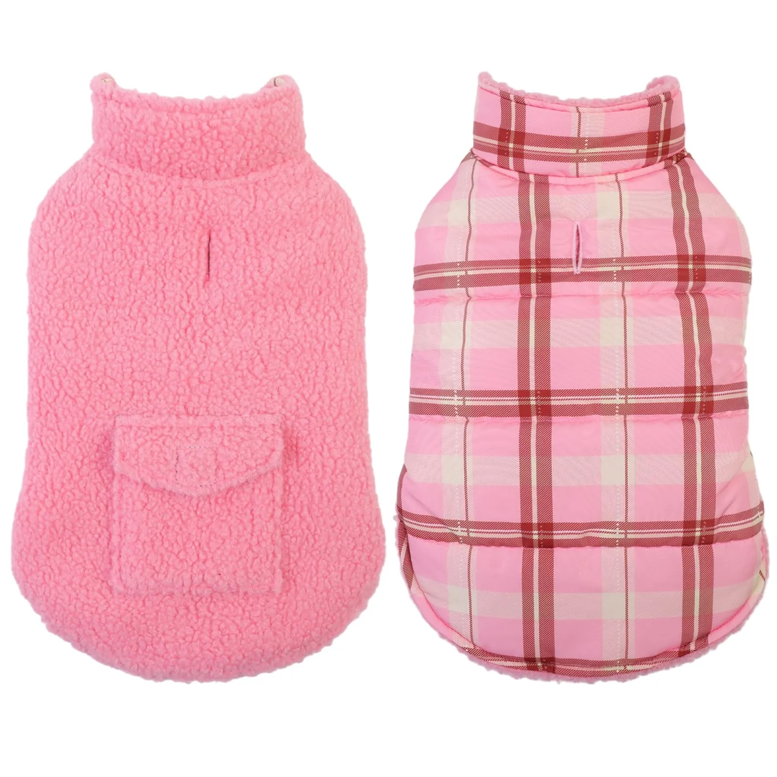 ASENKU Cappotto Cane Invernale Impermeabile Reversibile Tartan e Pile, 3XL, Rosa Chiaro - immagine 1