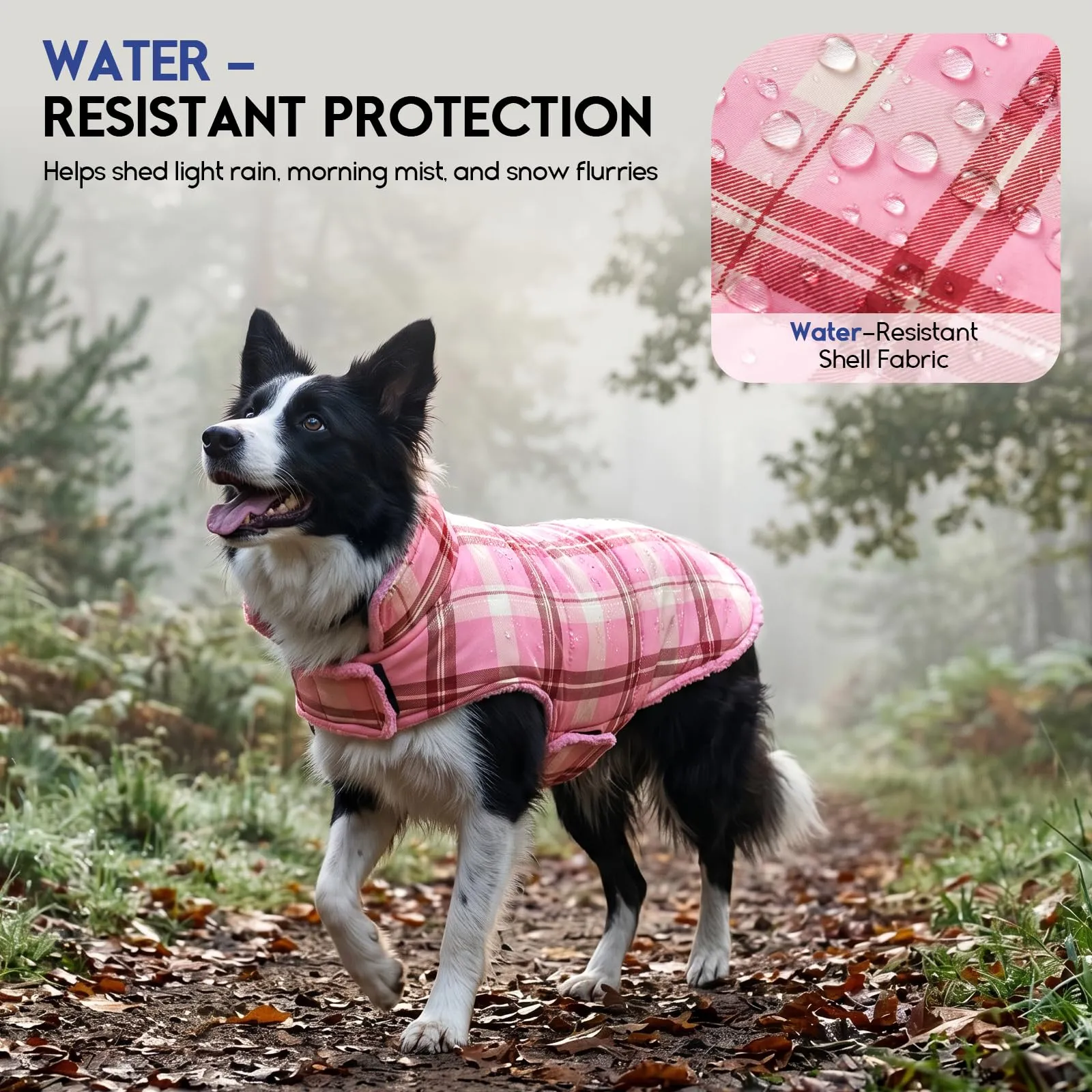 ASENKU Cappotto Cane Invernale Impermeabile Reversibile Tartan e Pile, 3XL, Rosa Chiaro - immagine 4