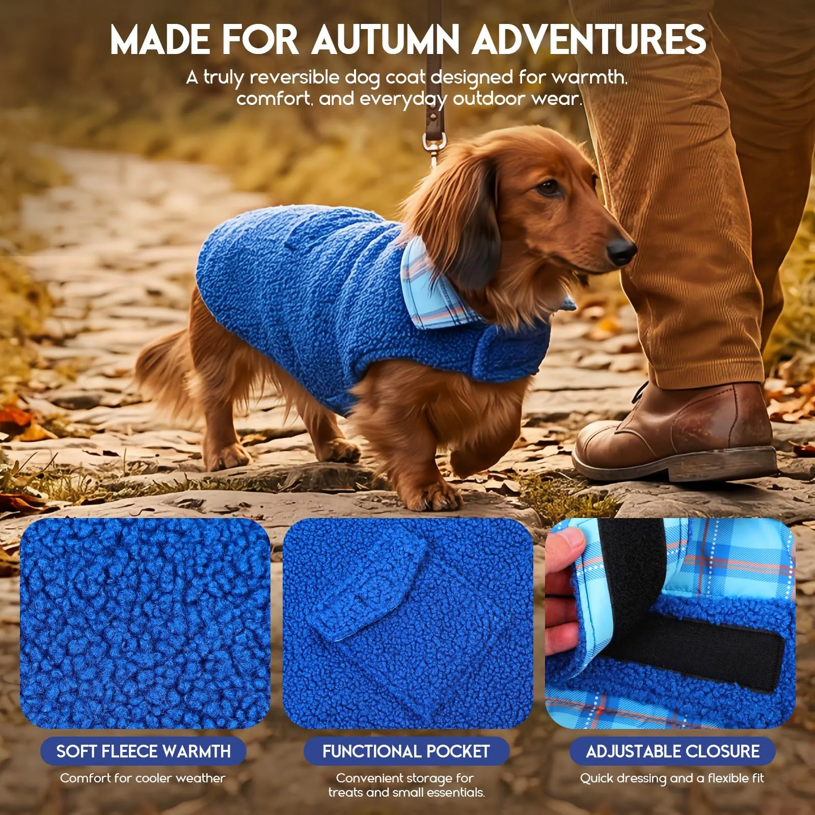 ASENKU Cappotto Cane Invernale Impermeabile Doppia Faccia, XS, Blu reale - immagine 2