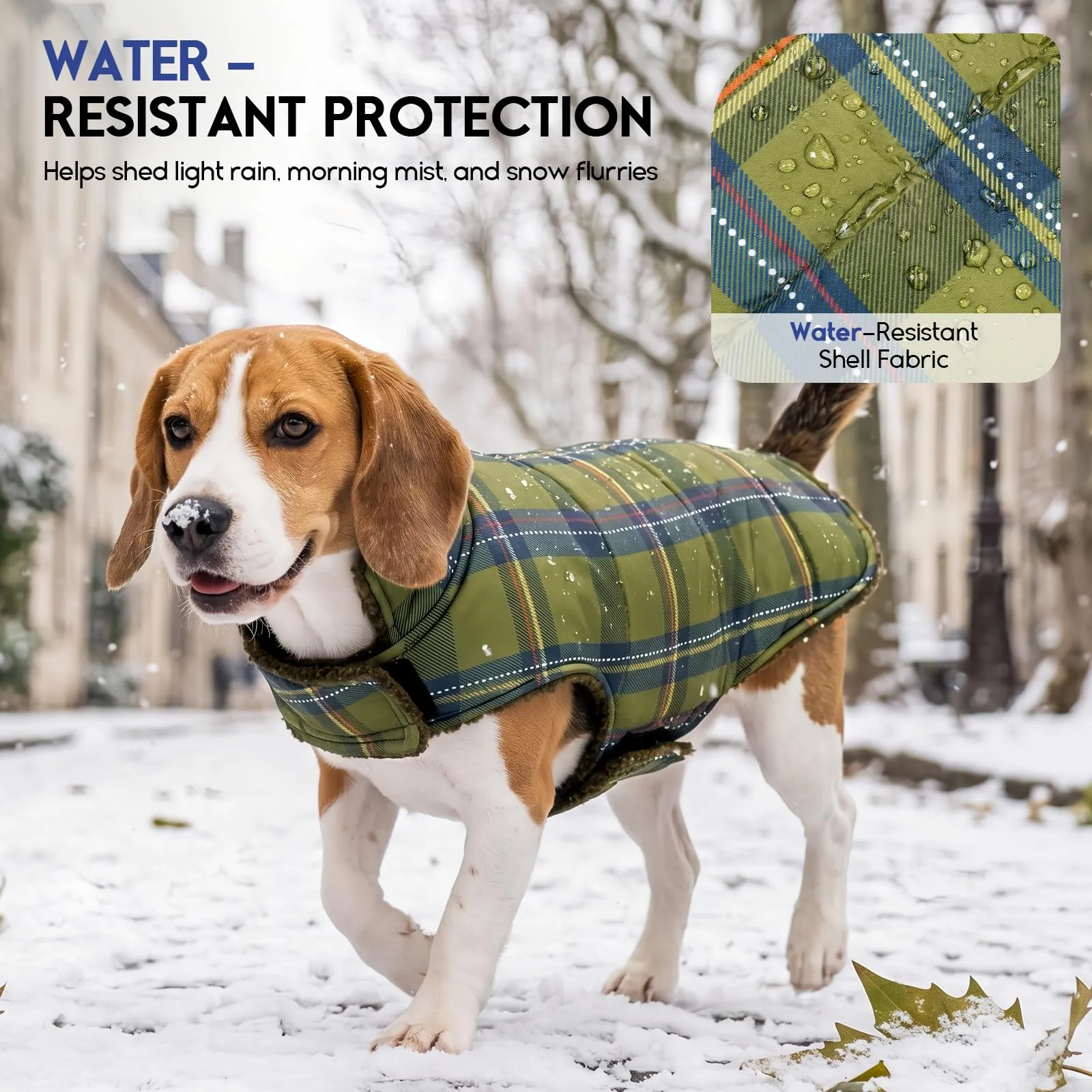 ASENKU Cappotto Cane Invernale Impermeabile Reversibile Tartan e Pile, 2XL, Verde militare - immagine 4