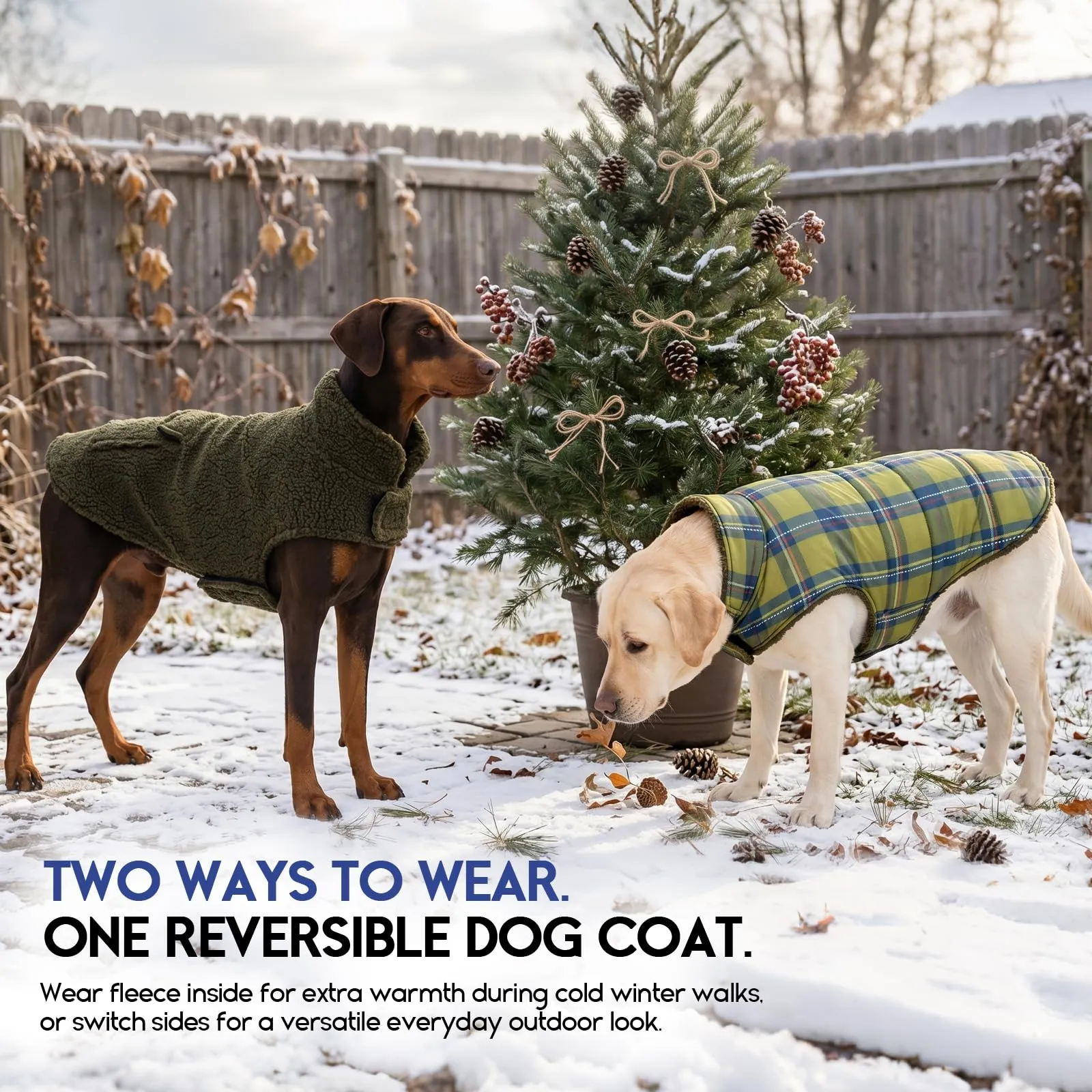 ASENKU Cappotto Cane Invernale Impermeabile Reversibile Tartan e Pile, 2XL, Verde militare - immagine 8