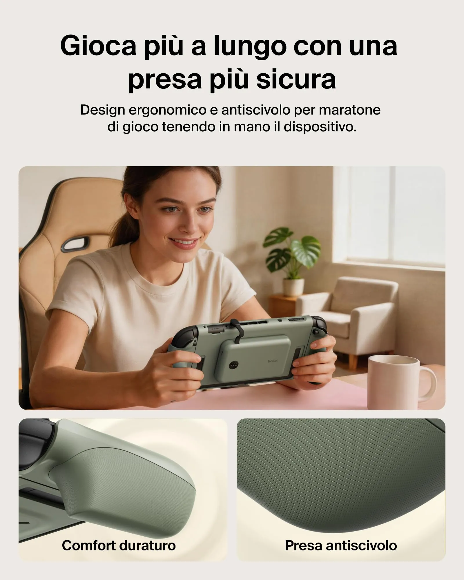 Belkin Gaming Grip and 10K Power Bank for Nintendo Switch 2, Green - immagine 5