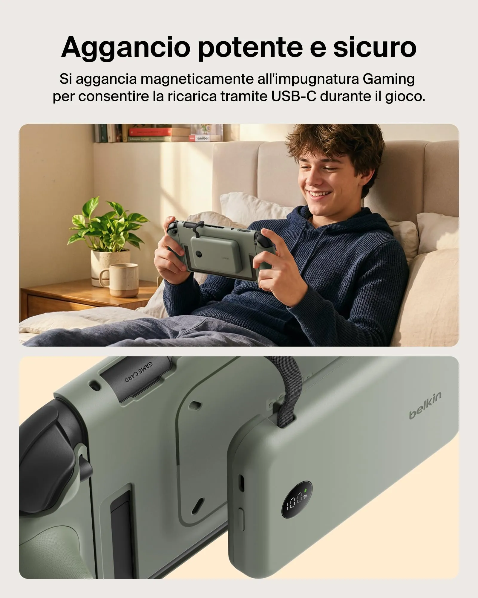 Belkin Gaming Grip and 10K Power Bank for Nintendo Switch 2, Green - immagine 7