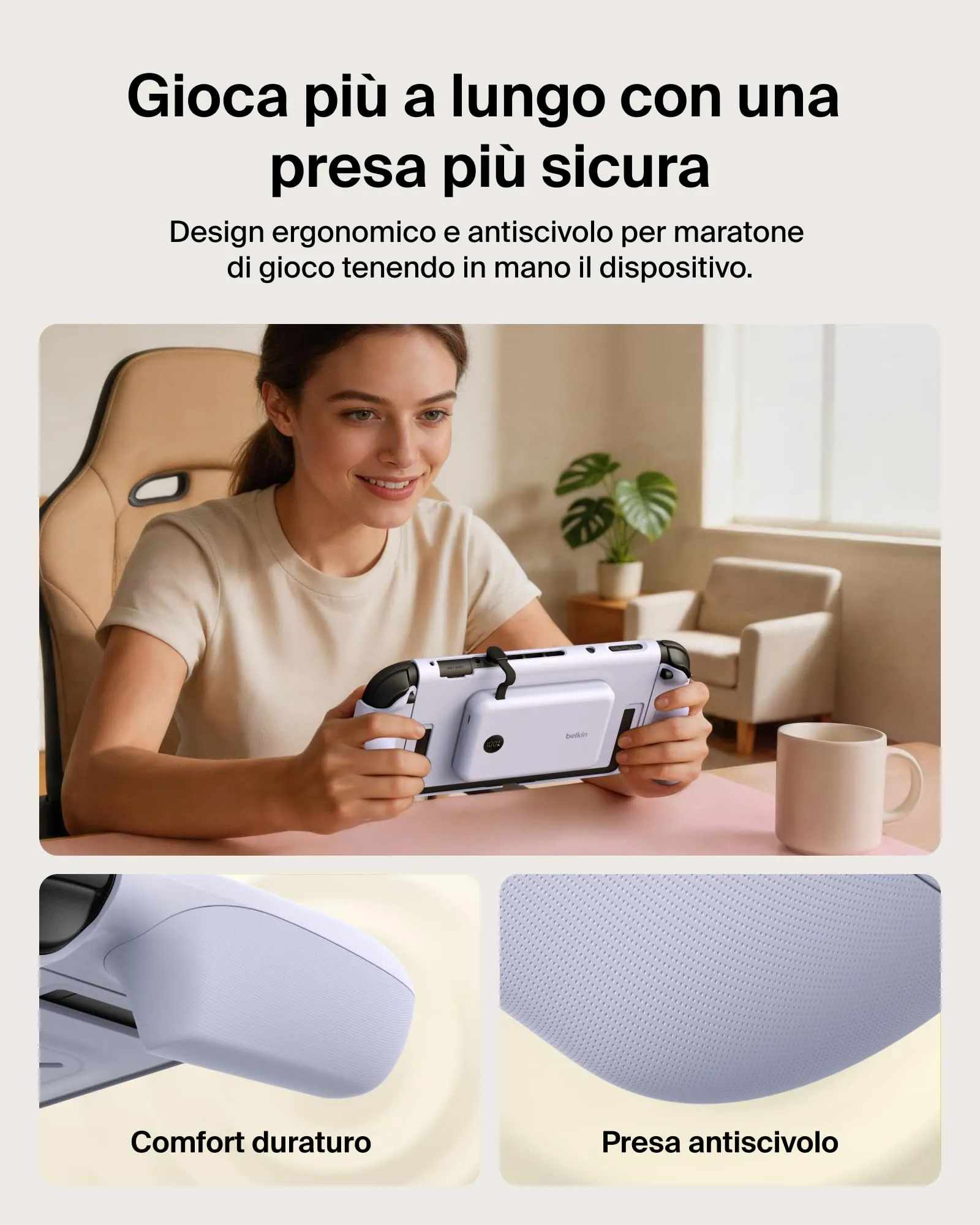 Belkin Gaming Grip e Power Bank 10K per Nintendo Switch 2, Viola - immagine 5
