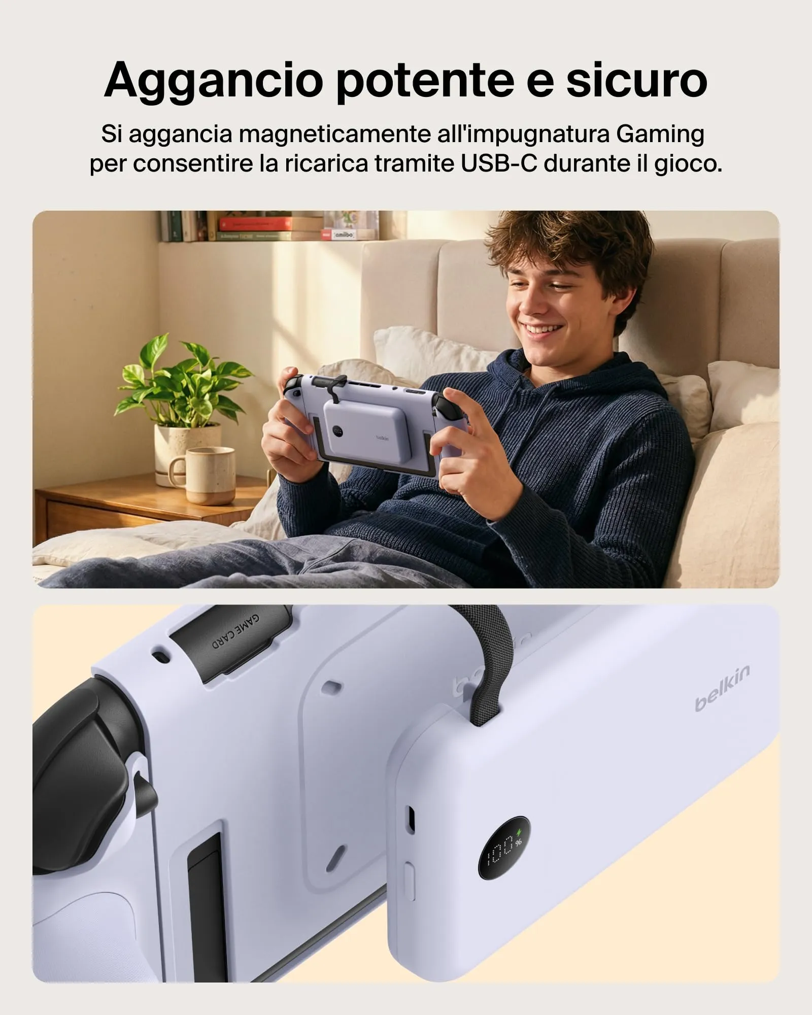 Belkin Gaming Grip e Power Bank 10K per Nintendo Switch 2, Viola - immagine 7