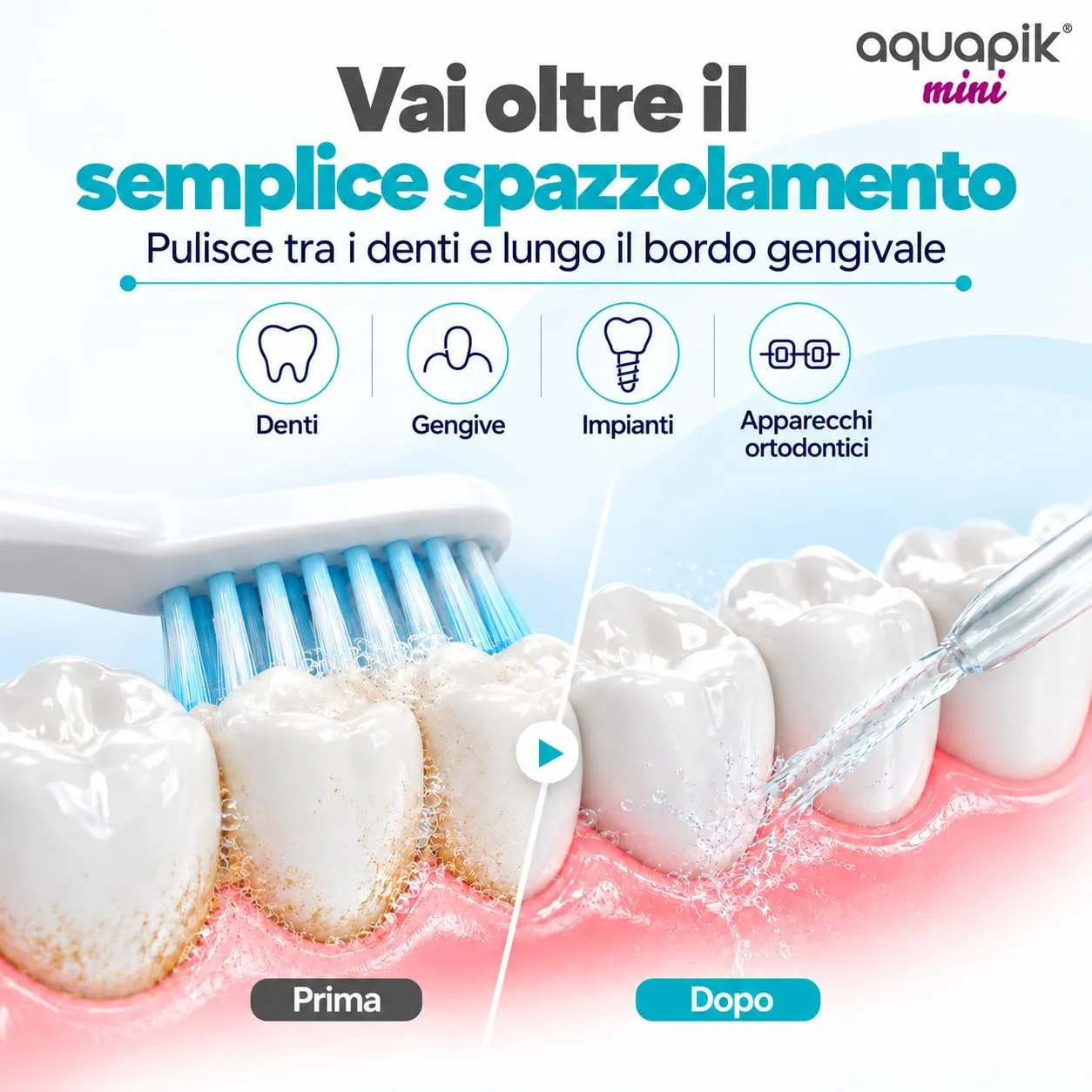 Boston Tech Aquapik Mini Idropulsore Dentale Portatile, Irrigatore Orale Senza Fili, Serbatoio Retrattile 140 ml, Ricaricabile USB-C, 3 Livelli di Intensità - immagine 2