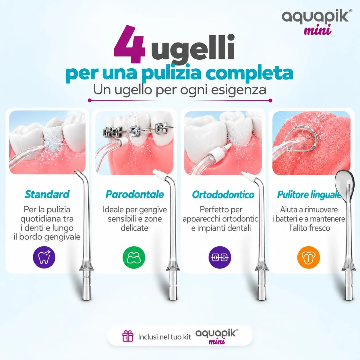 Boston Tech Aquapik Mini Idropulsore Dentale Portatile, Irrigatore Orale Senza Fili, Serbatoio Retrattile 140 ml, Ricaricabile USB-C, 3 Livelli di Intensità - immagine 6