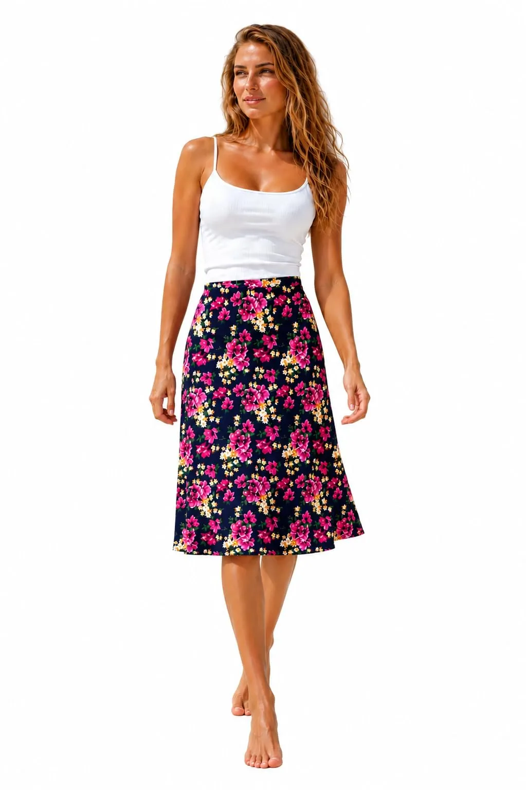 Van Der Rich Gonna Floreale con Elastico in Vita Donna, Navy Fiore 2, S-M - immagine 1