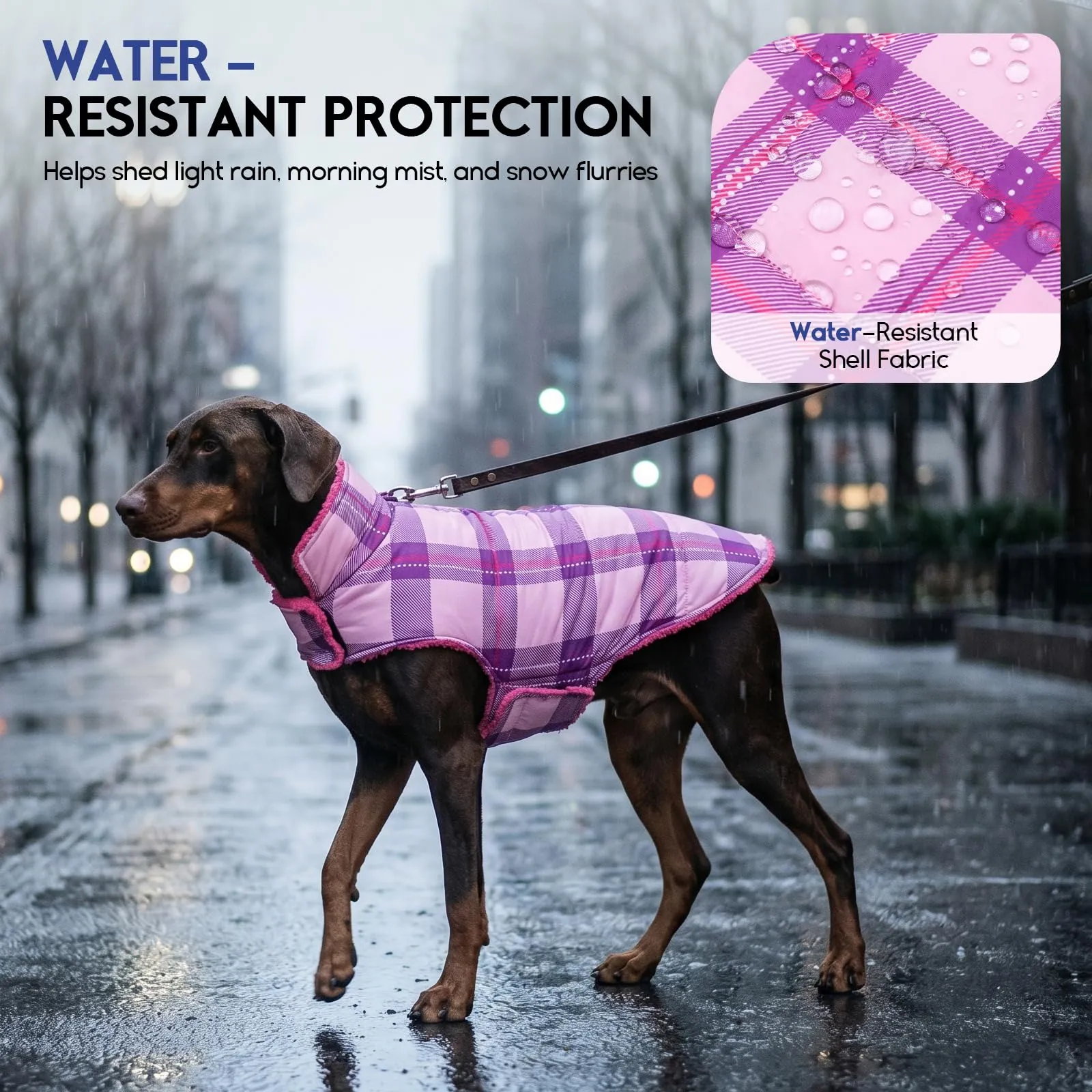 ASENKU Cappotto Cane Invernale Impermeabile Reversibile Tartan e Pile, Taglia S, Fucsia - immagine 4