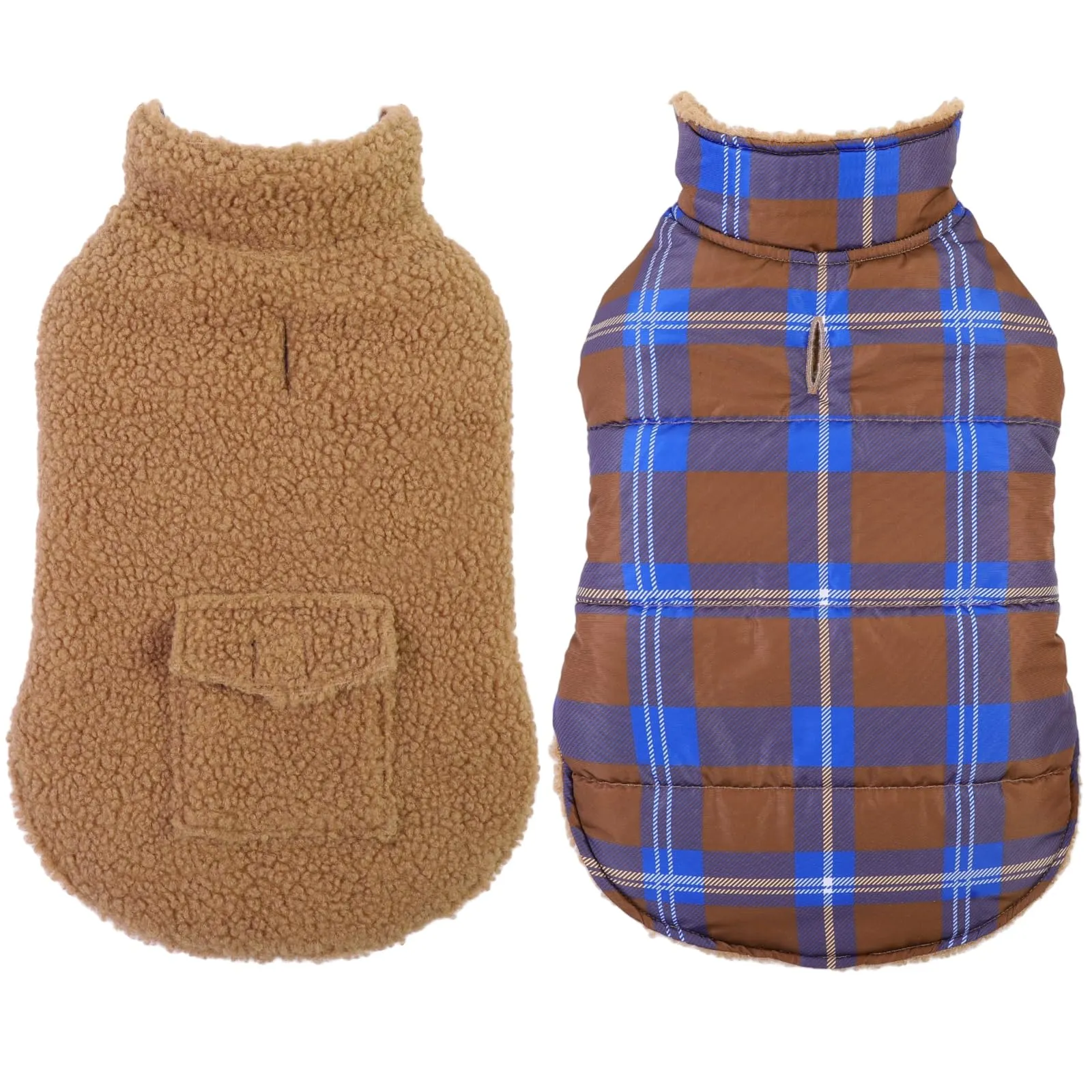 ASENKU Cappotto Cane Invernale Impermeabile Reversibile Tartan e Pile, Taglia S - immagine 1