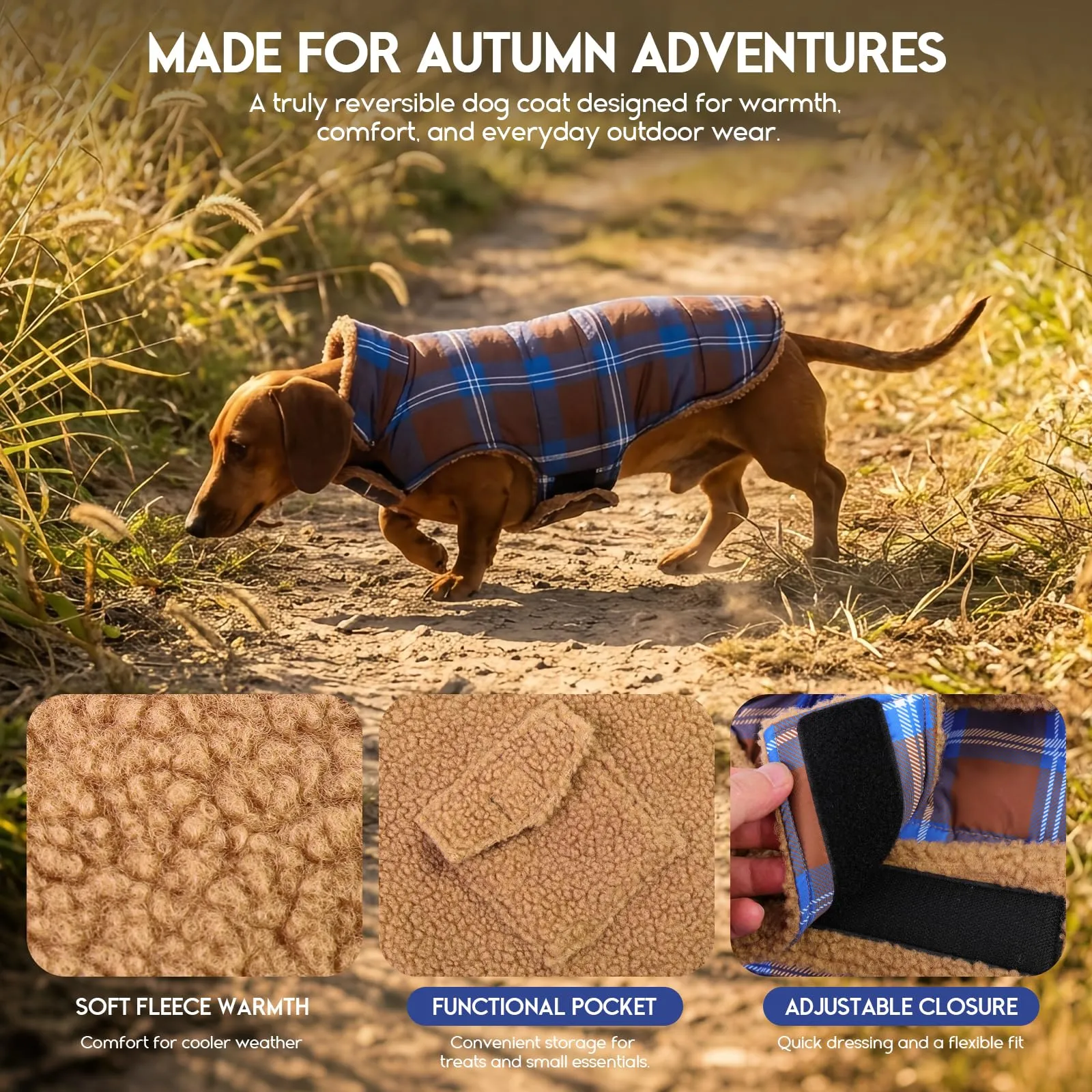 ASENKU Cappotto Cane Invernale Impermeabile Reversibile Tartan e Pile, Taglia S - immagine 2