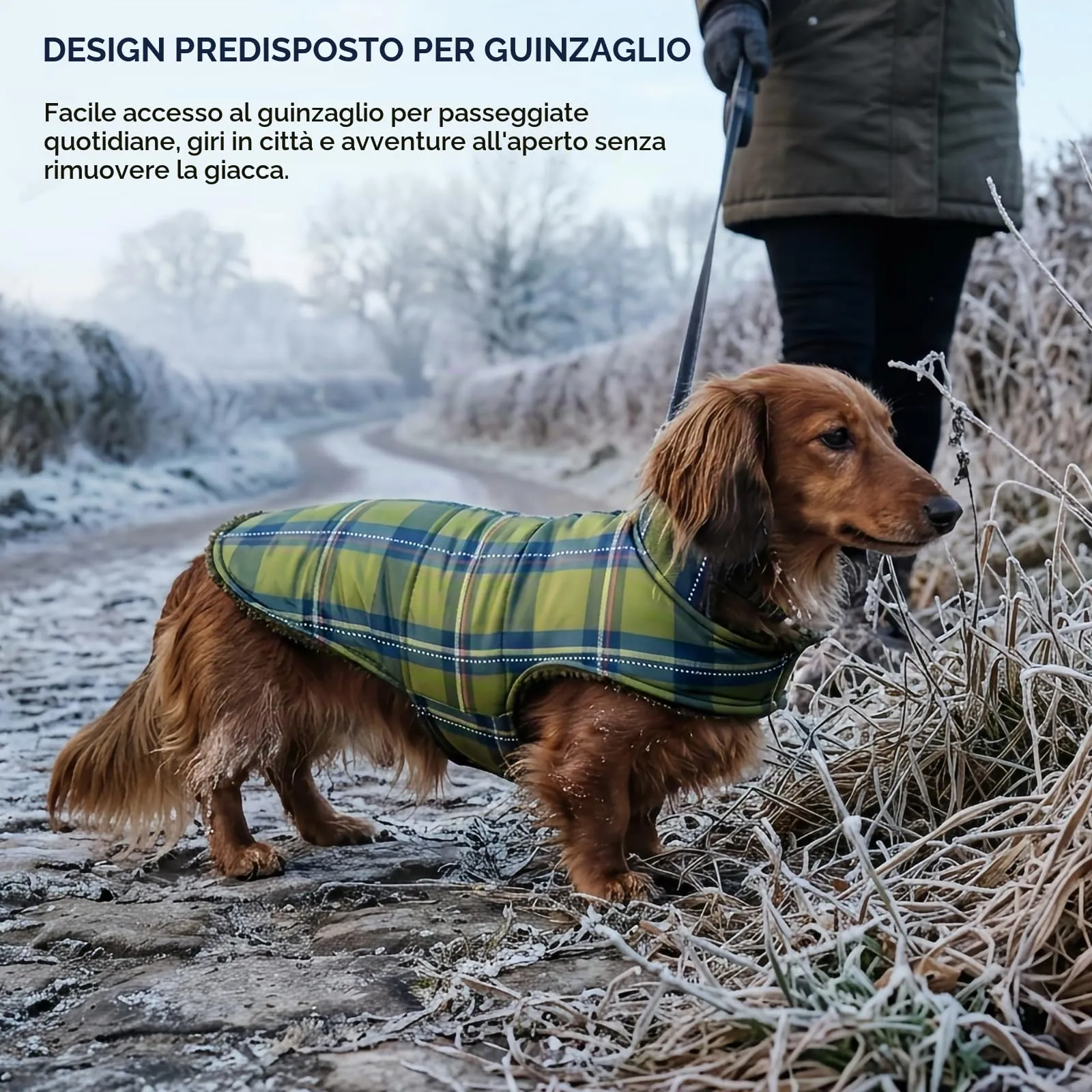 ASENKU Cappotto Cane Invernale Impermeabile Reversibile, Tartan e Pile, Taglia M, Verde Militare - immagine 3