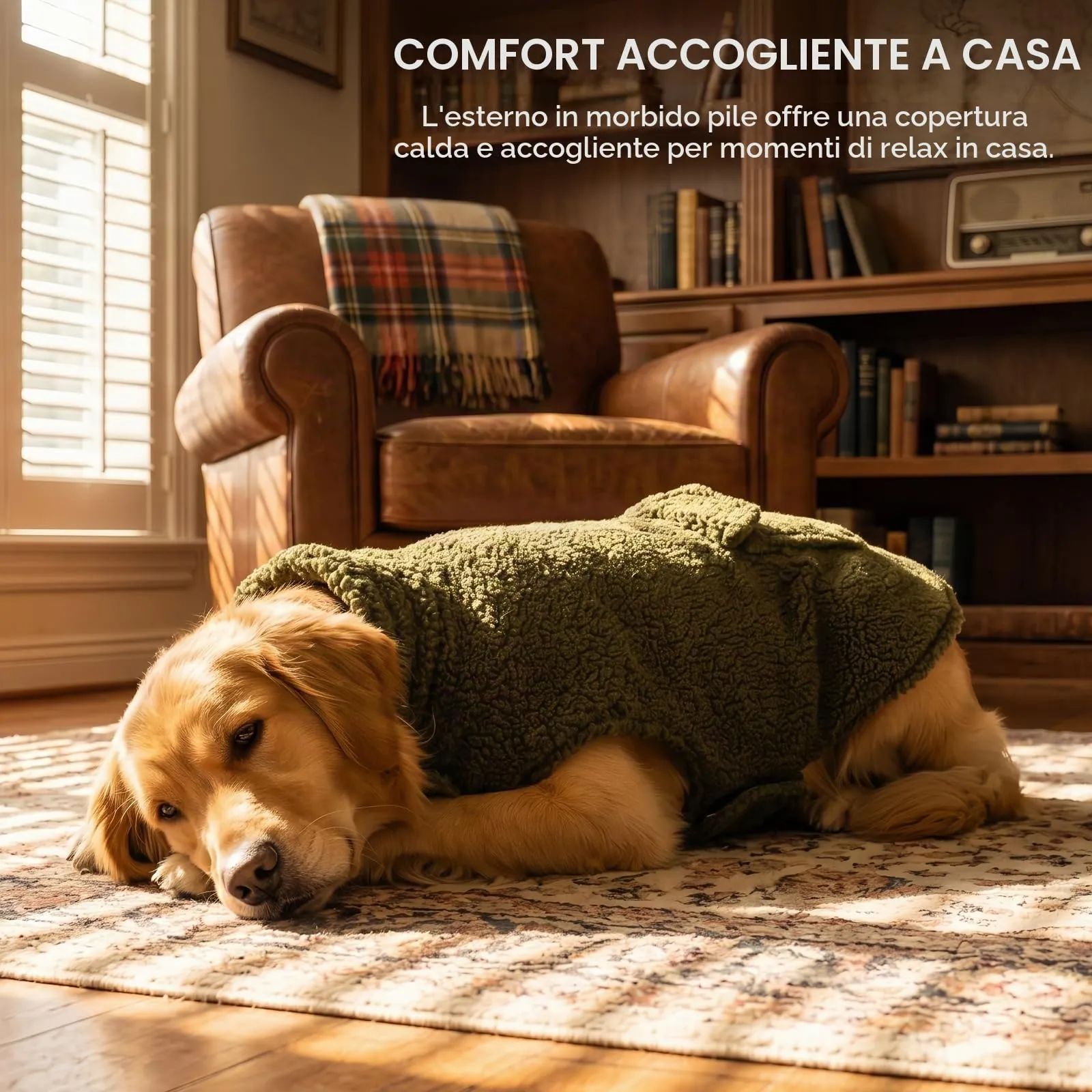 ASENKU Cappotto Cane Invernale Impermeabile Reversibile, Tartan e Pile, Taglia M, Verde Militare - immagine 7