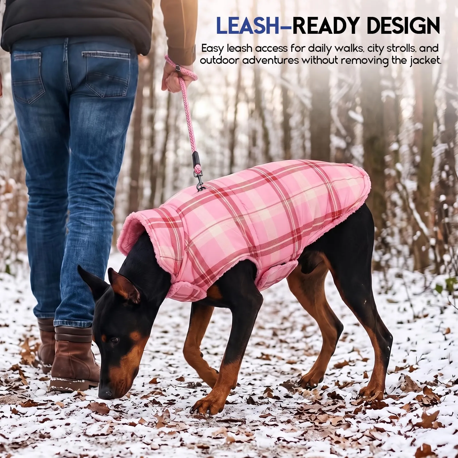 ASENKU Cappotto Cane Invernale Impermeabile Reversibile Tartan e Pile, Taglia S, Rosa Chiaro - immagine 3