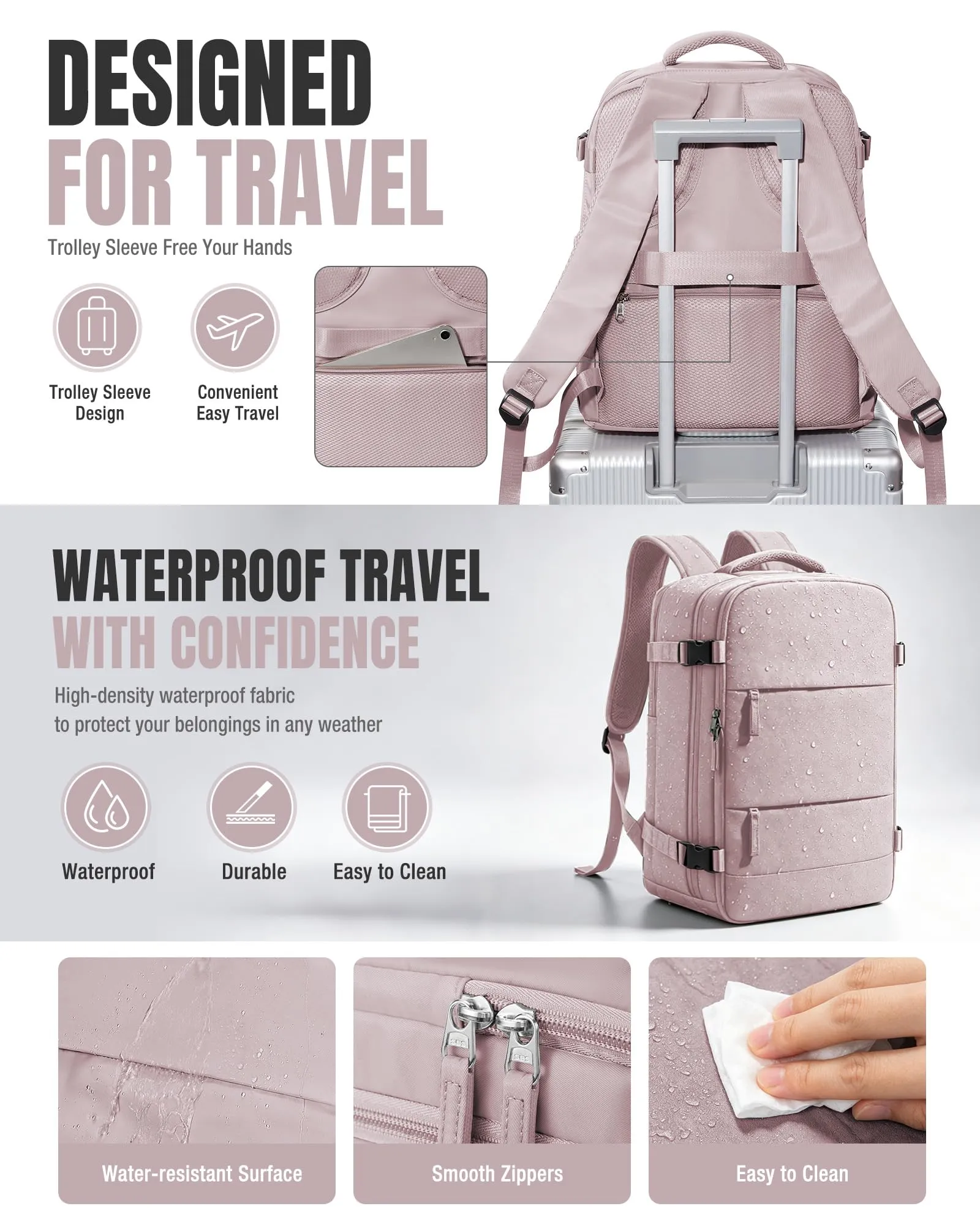 BJLFS Zaino da Viaggio Sottovuoto con Pompa, 40x30x20 cm, Impermeabile per Ryanair, Wizzair, Easyjet, Donna - immagine 6