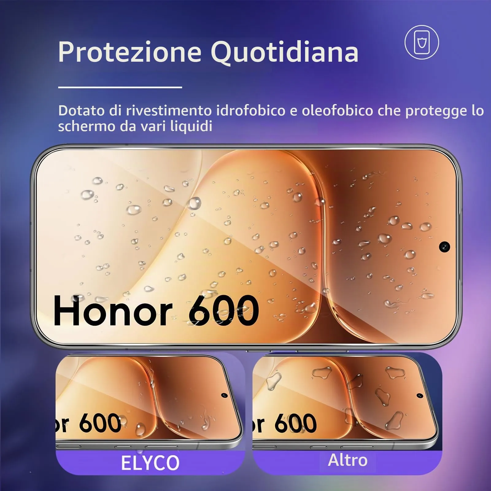 ELYCO Vetro Temperato per Honor 600, 3+3 Pezzi - immagine 2