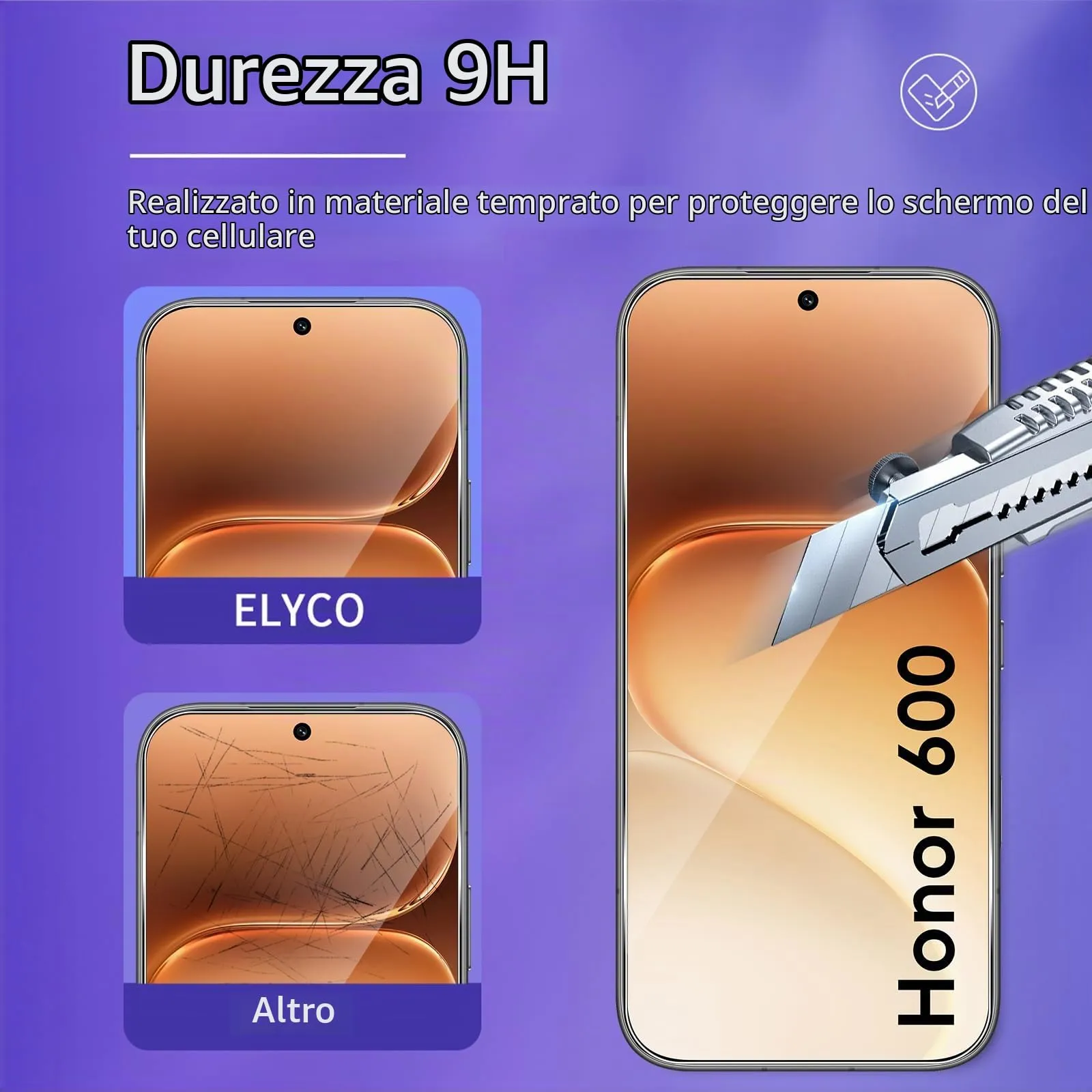 ELYCO Vetro Temperato per Honor 600, 3+3 Pezzi - immagine 3