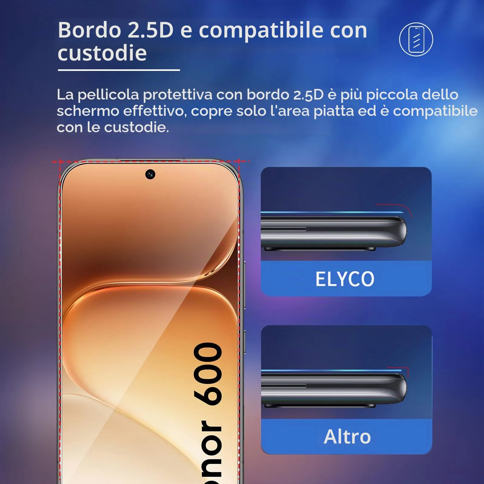 ELYCO Vetro Temperato per Honor 600, 3+3 Pezzi - immagine 5