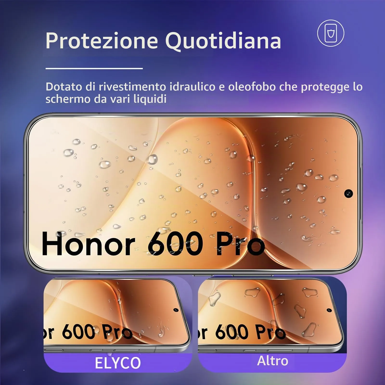 ELYCO Vetro Temperato per Honor 600 Pro, 3+3 Pezzi - immagine 2