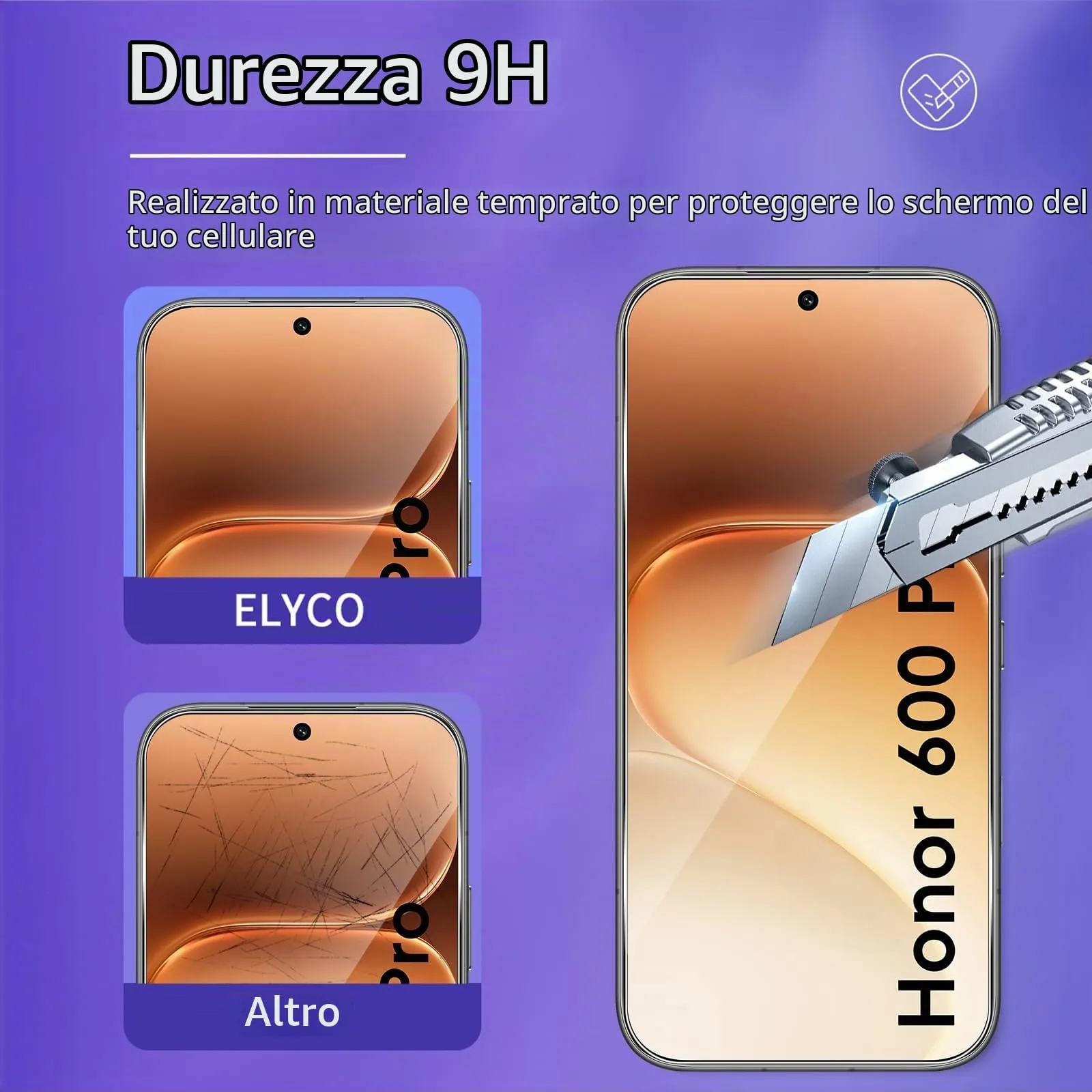 ELYCO Vetro Temperato per Honor 600 Pro, 3+3 Pezzi - immagine 3
