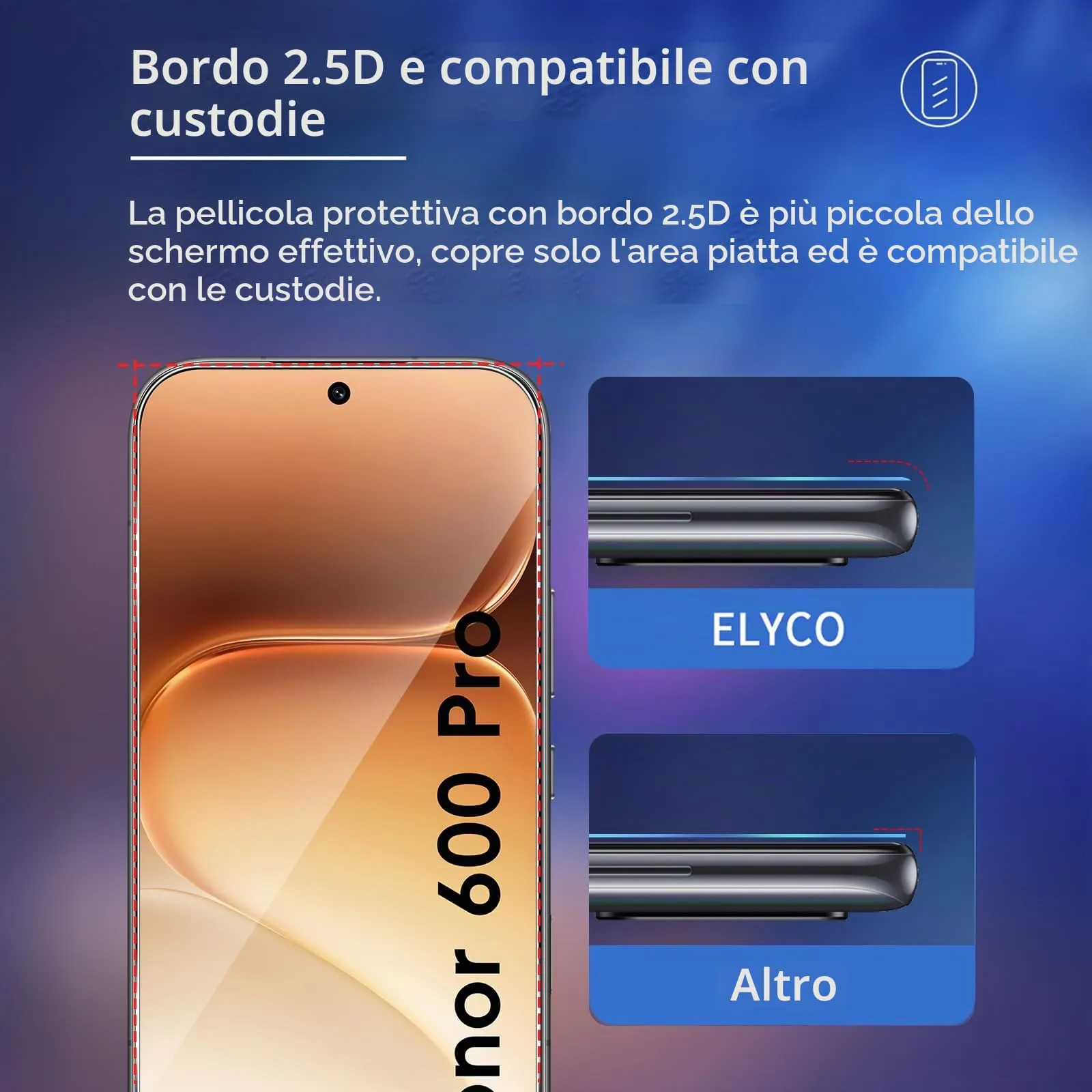 ELYCO Vetro Temperato per Honor 600 Pro, 3+3 Pezzi - immagine 5
